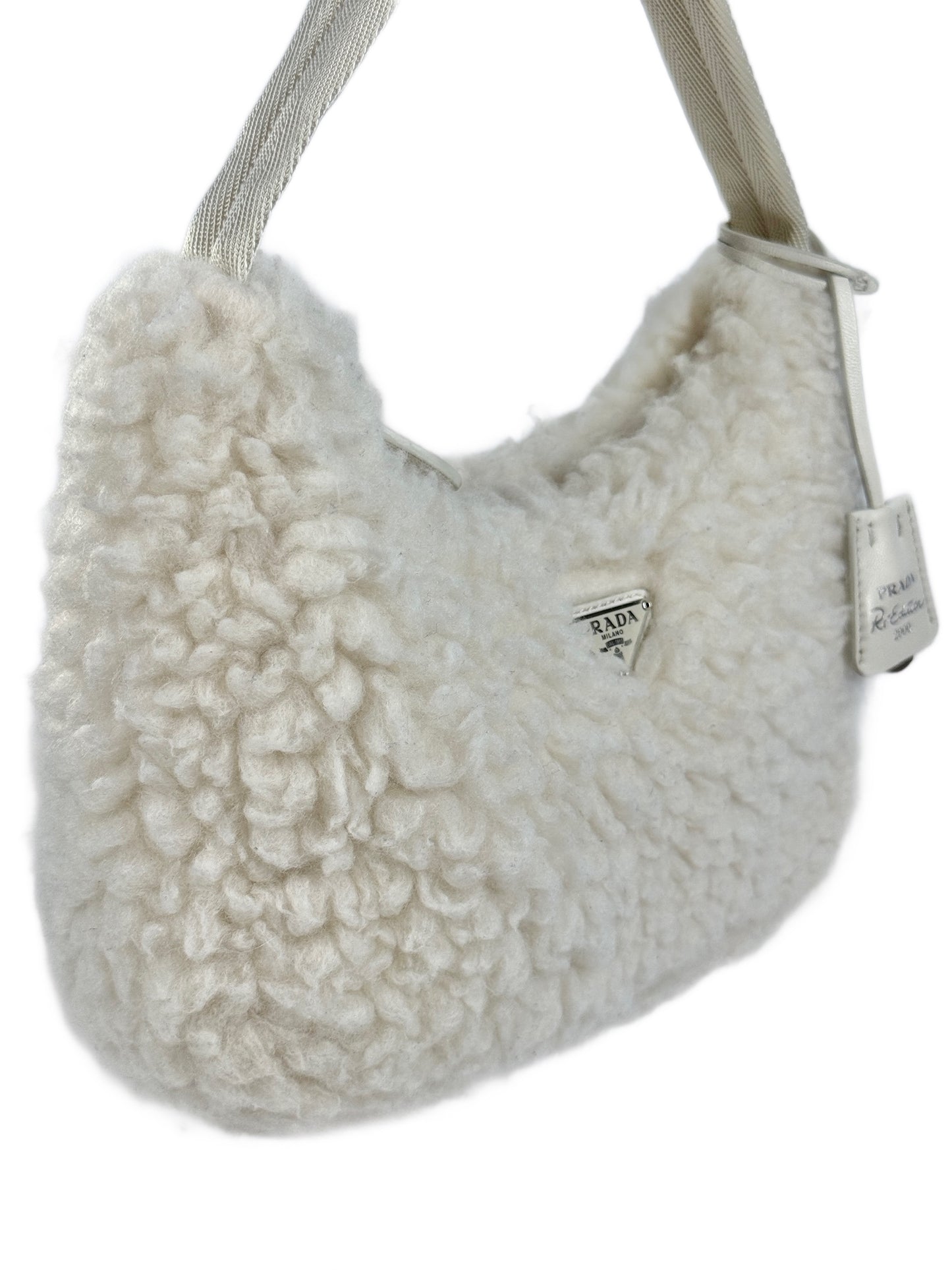 Prada Ivory Sherpa Re-Edition Small Shoulder Bag