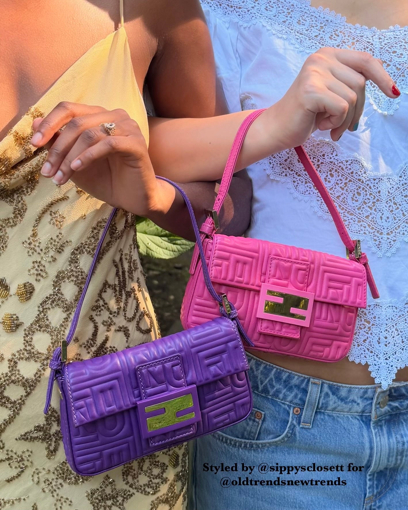 Fendi Purple Embossed Nappa Leather Logo Mini Shoulder Baguette Bag