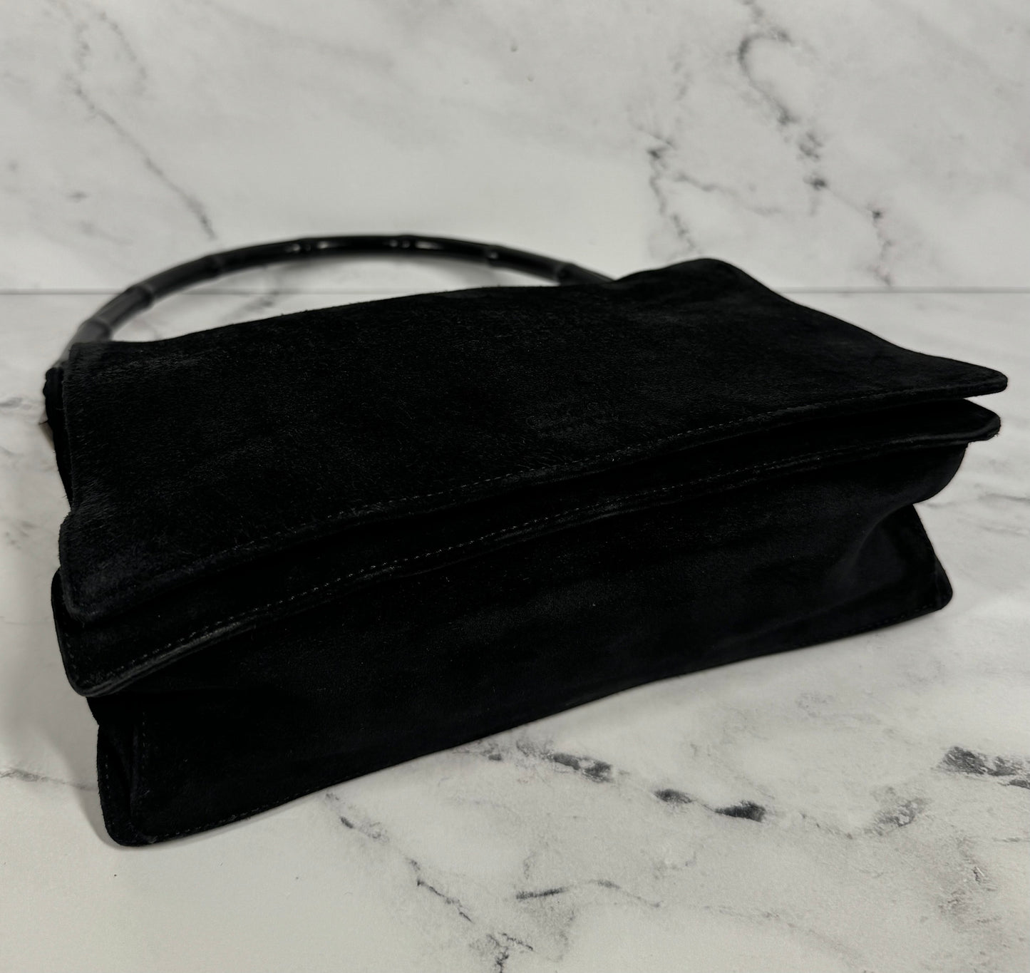 Gucci Vintage Black Suede Bamboo Top Handle Bag