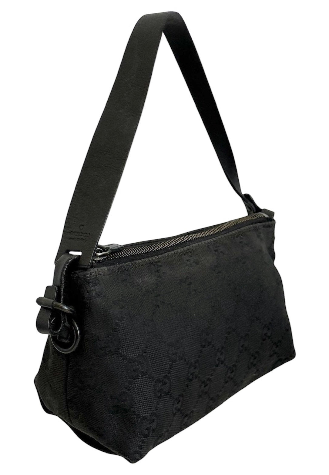 Gucci Vintage Black GG Monogram Leather Trim Small Pochette Bag