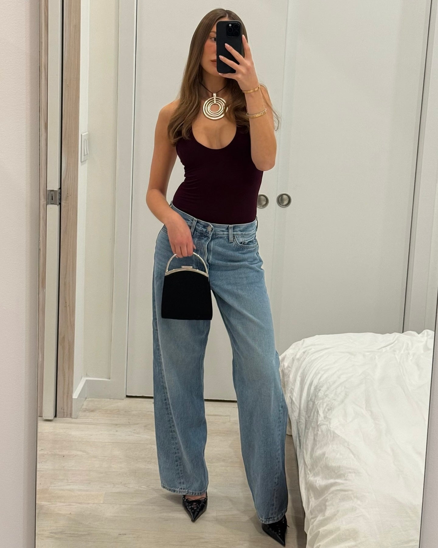 Gucci Vintage Tom Ford Era Black Satin Mini Metal Top Handle Kelly Style Evening Clutch Bag