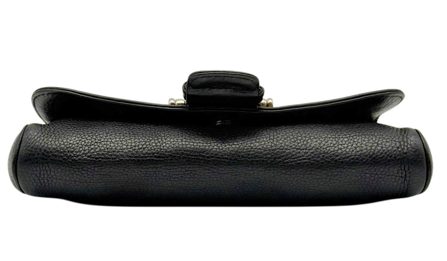 Gucci Vintage Black Pebbled Leather Half Bit Small Chain Pochette Shoulder Bag