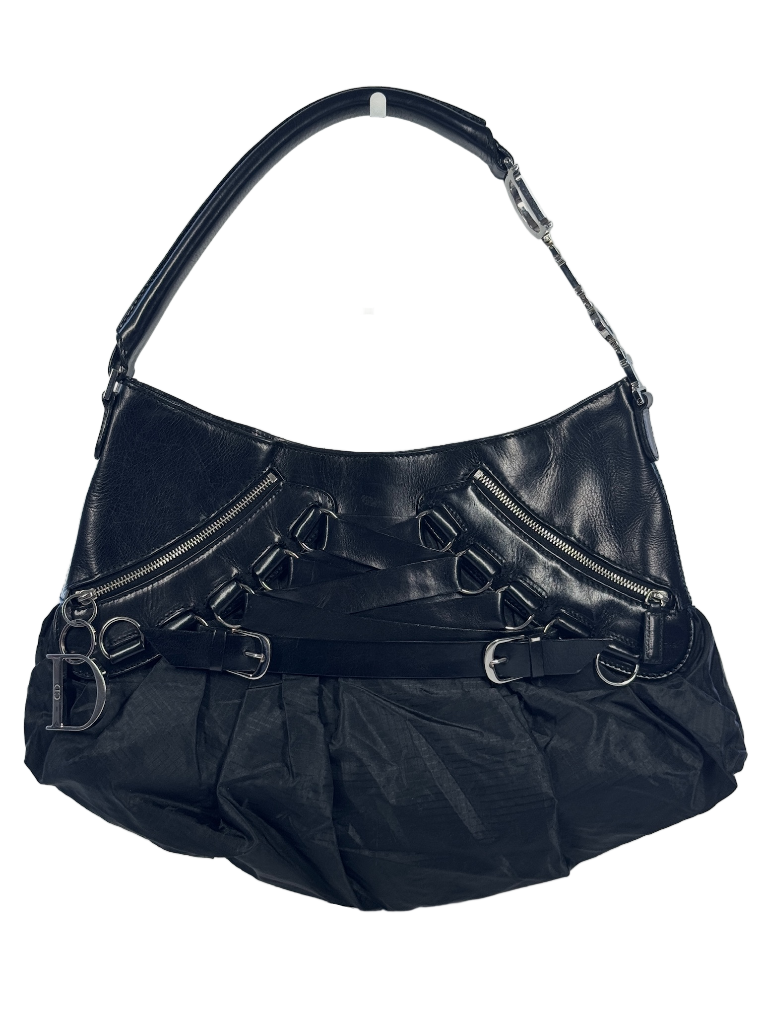 Dior Vintage 2004 Black Leather & Nylon Corset Ballet Ballerina Shoulder Bag