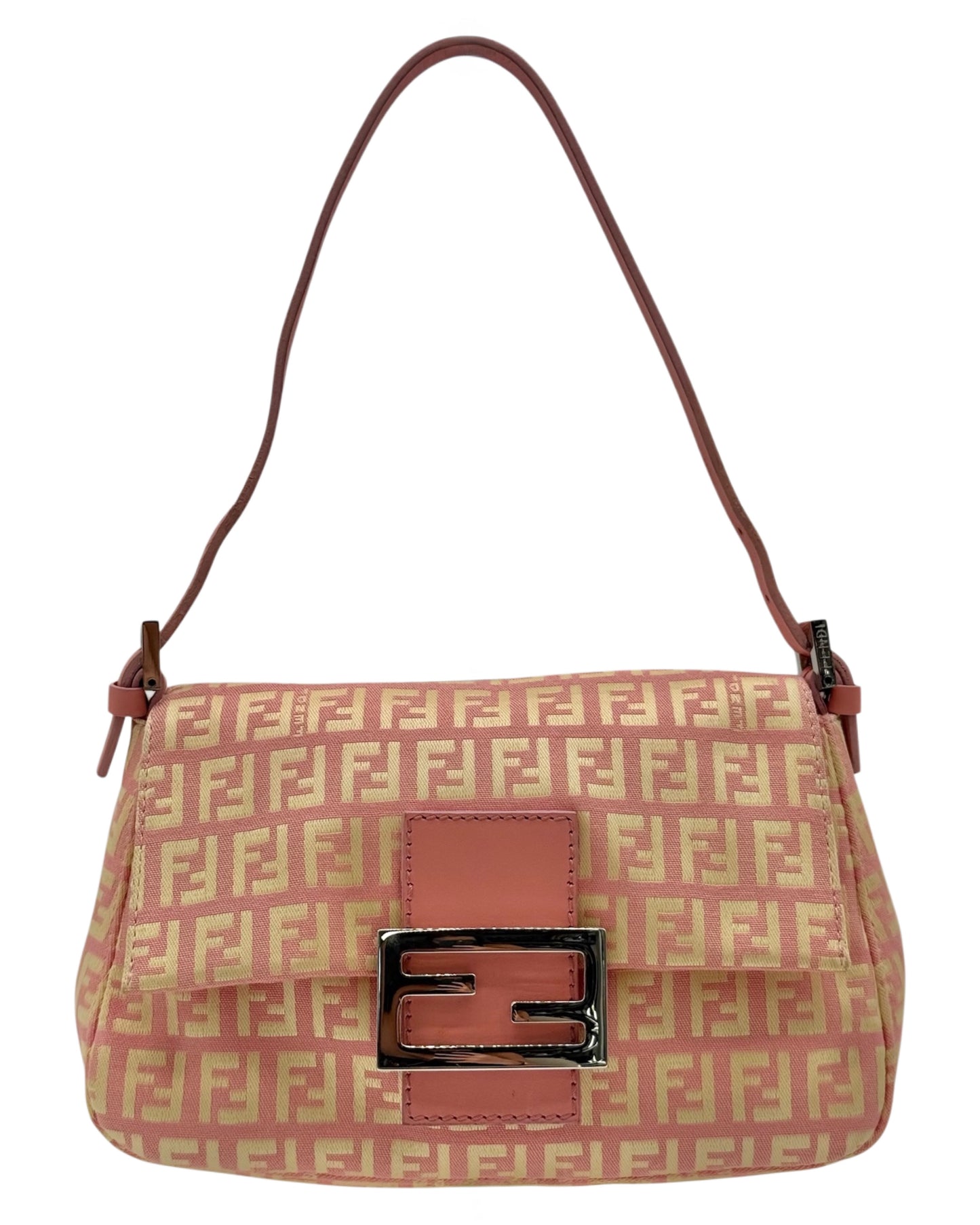 Fendi Vintage Pink & Yellow Zucchino Zucca Monogram Mini Mamma Baguette Shoulder Bag