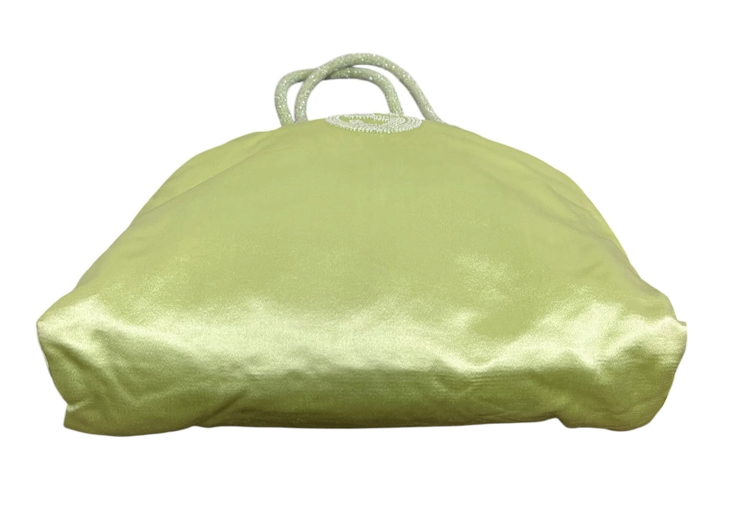 Gucci Vintage Pastel Lime Green Satin GG Beaded Small Kisslock Evening Bag