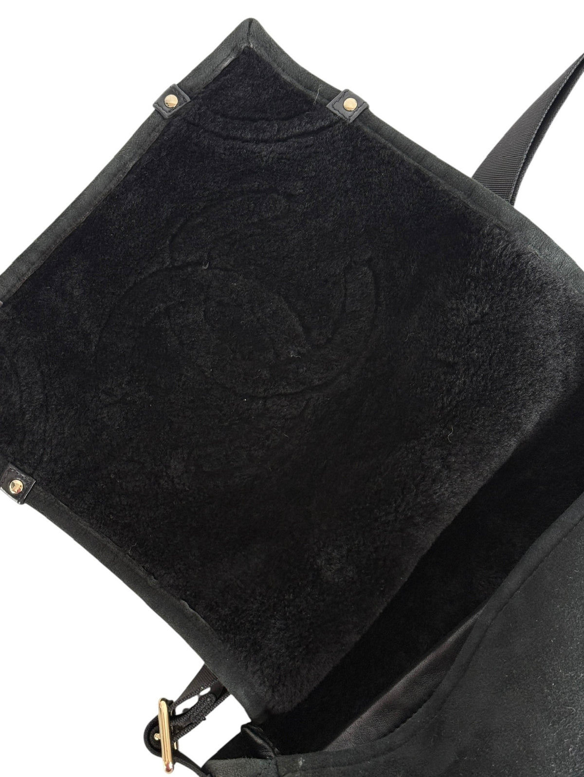 Chanel Vintage Black Micro Suede Shearling Trim CC Logo Small Shoulder Messenger Bag