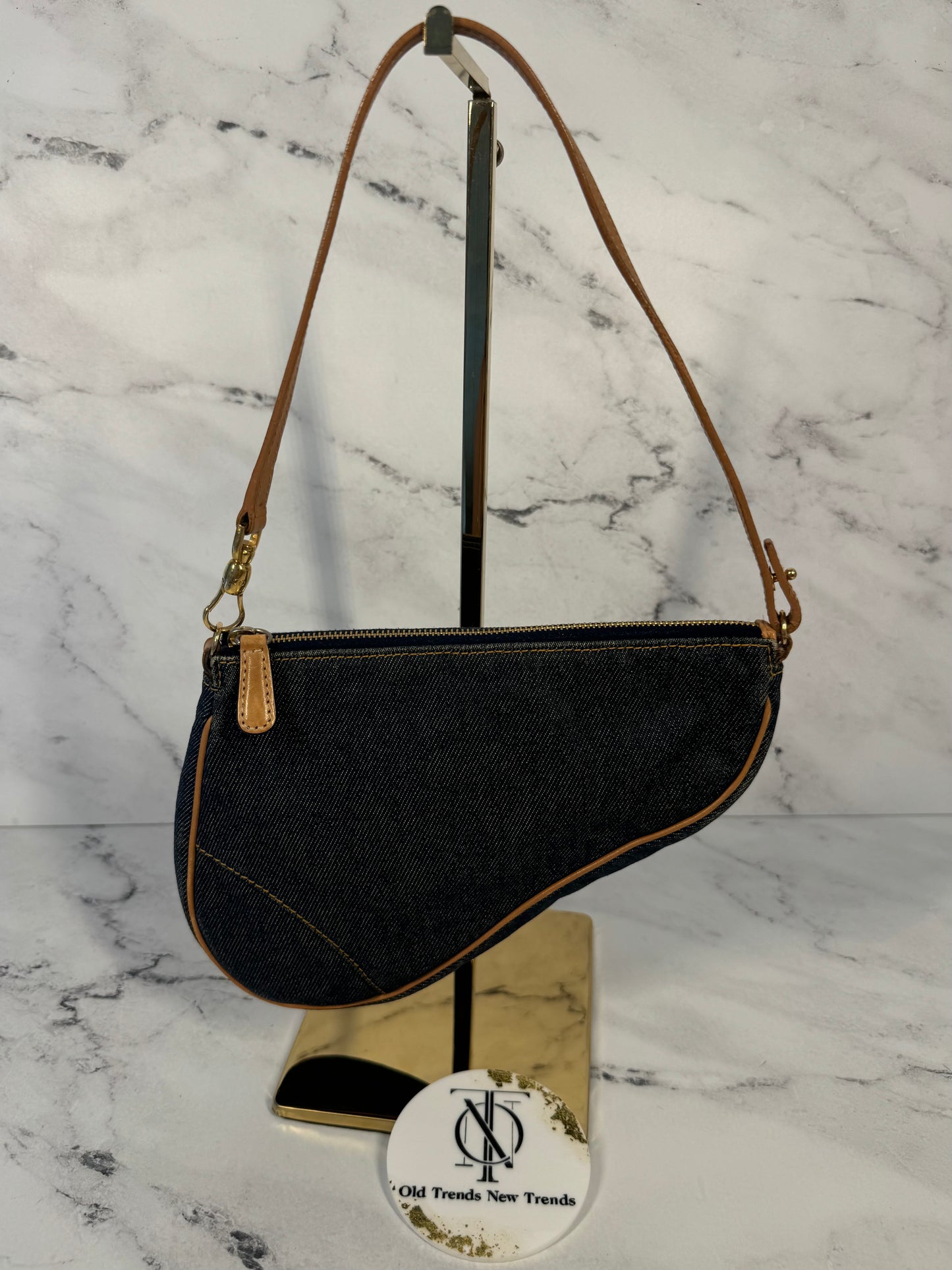 Dior Vintage 2001 Navy Blue Denim Mini Saddle Shoulder Bag