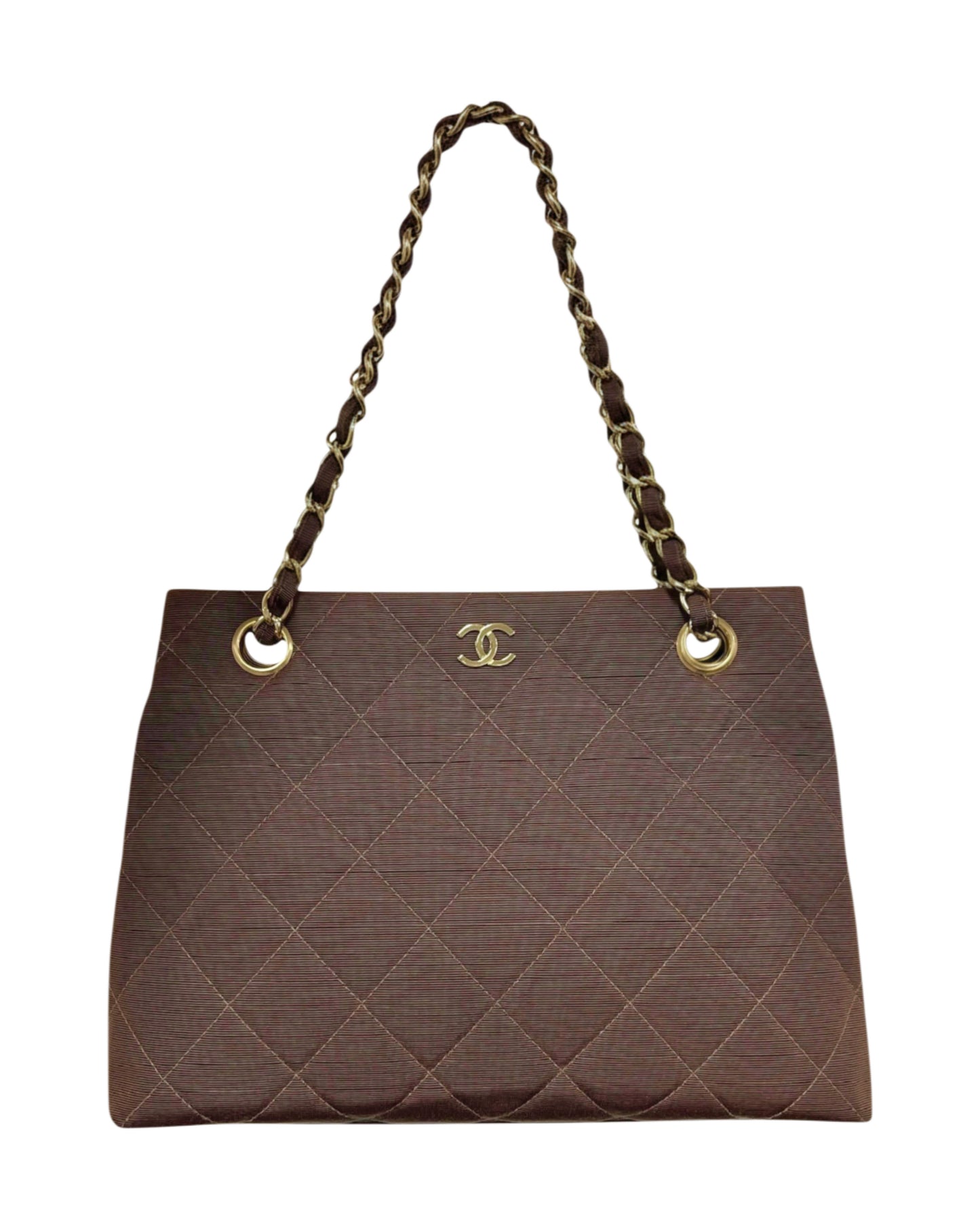 Chanel Vintage 1999 Dark Brown Quilted Satin Mini CC Shoulder Tote Bag with 24K Gold Plated Hardware