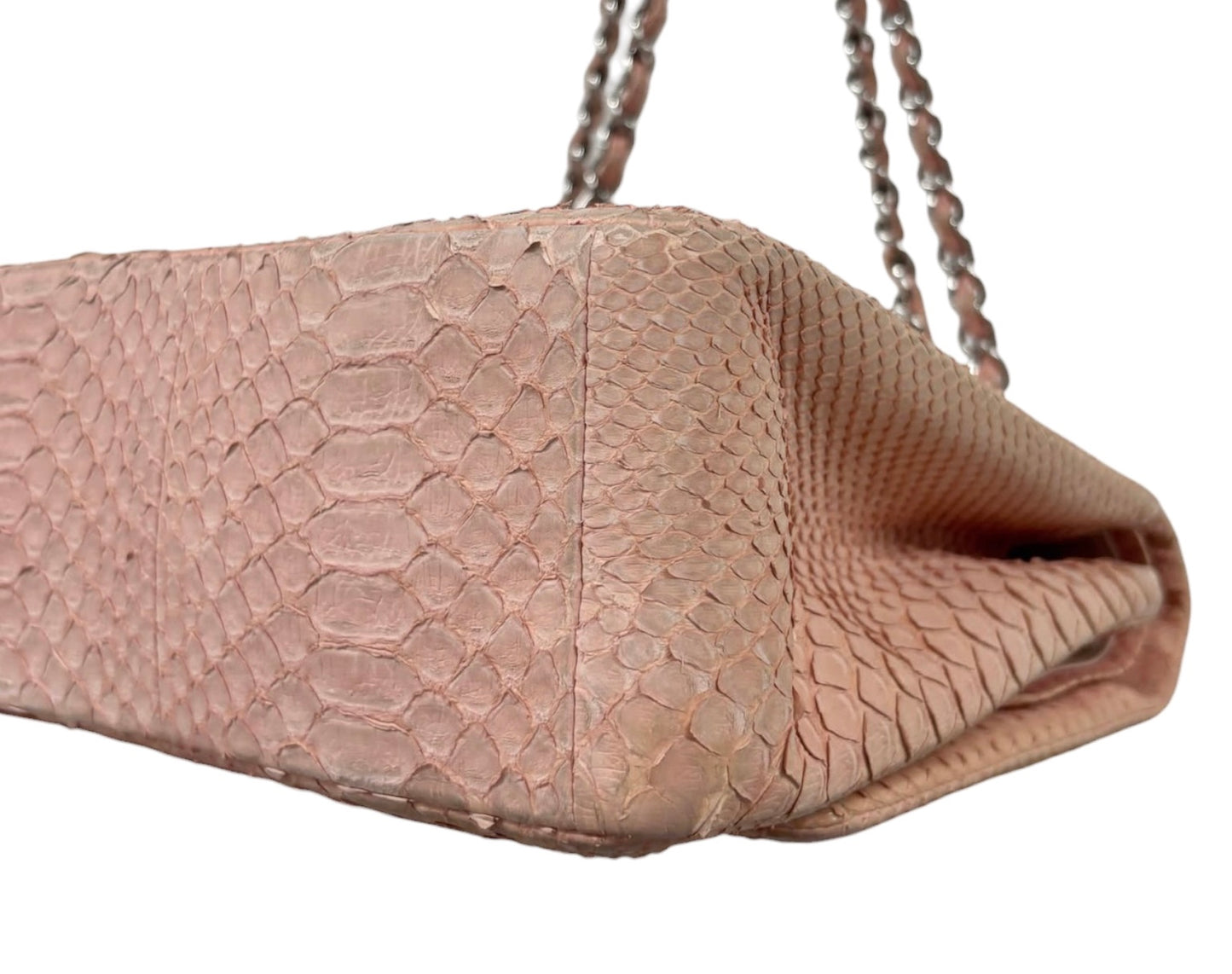 Chanel 2011 Rose Pink Python Classic Jumbo Double Flap Bag with Silver Hardware