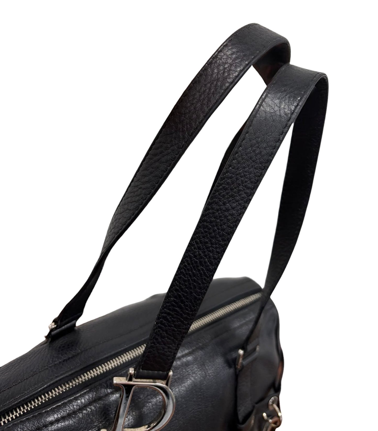 Dior Vintage 2005 Black Calfskin Leather Logo Small Boston Bowler Shoulder Bag