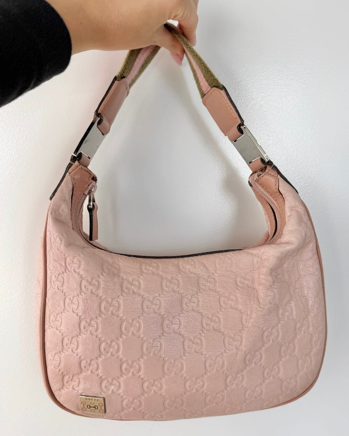 Gucci Vintage Light Pink GG Monogram Embossed Leather Small Shoulder Bag
