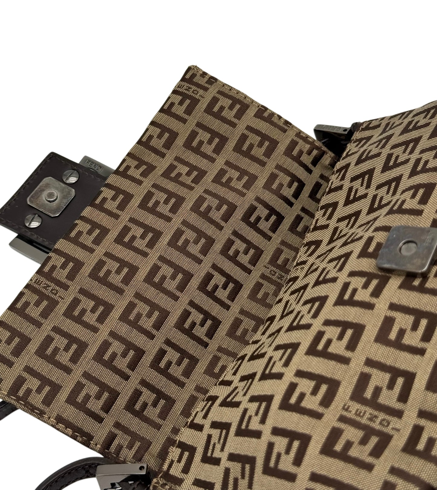 Fendi Vintage Light Brown Zucchino Zucca Monogram Mini Mamma Baguette Shoulder Bag