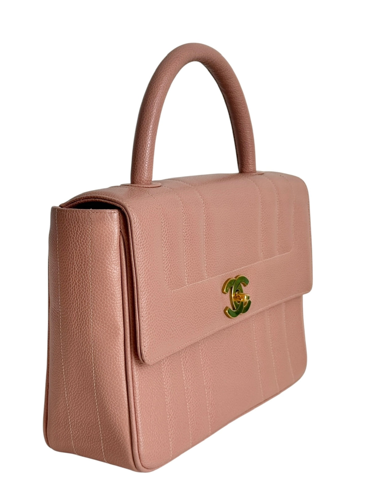 Chanel Vintage 1994 Sakura Pink Caviar Leather Vertical Quilted Medium Kelly Top Handle Flap Bag with 24K GPHW