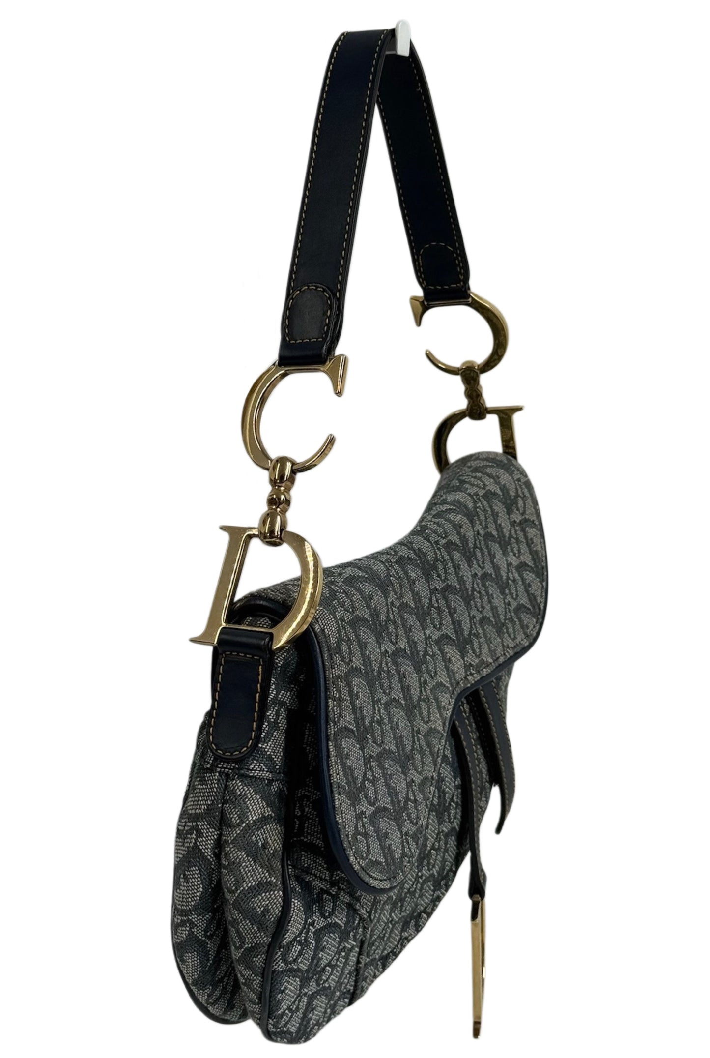 Dior Vintage 2000 Blue Trotter Monogram Medium Saddle Bag