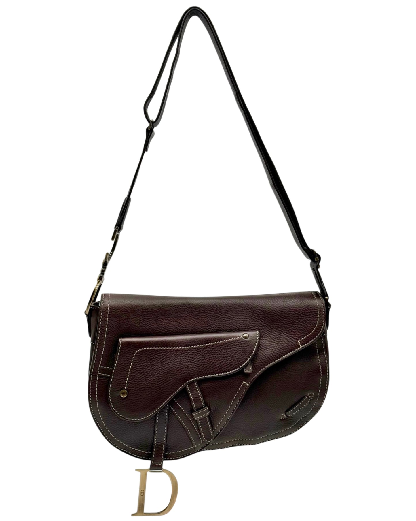 Dior Vintage 2002 Brown Leather Messenger Saddle Bag