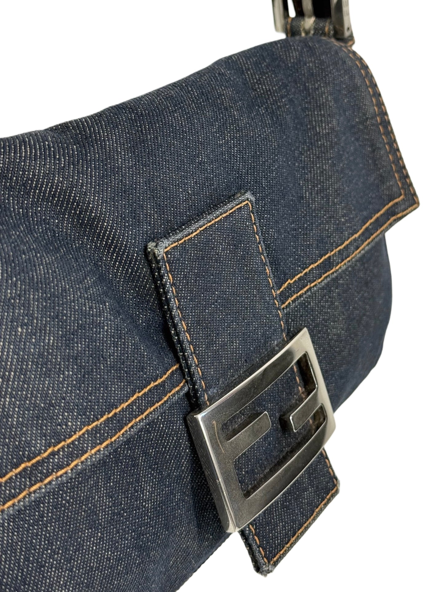 Fendi Vintage Blue Denim Classic Shoulder Baguette Bag