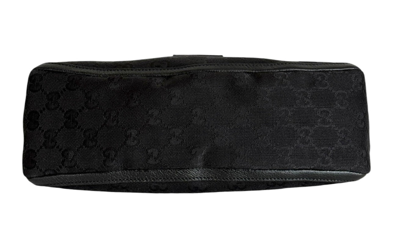 Gucci Vintage Black GG Monogram Canvas Round D Ring Abbey Pochette Shoulder Bag