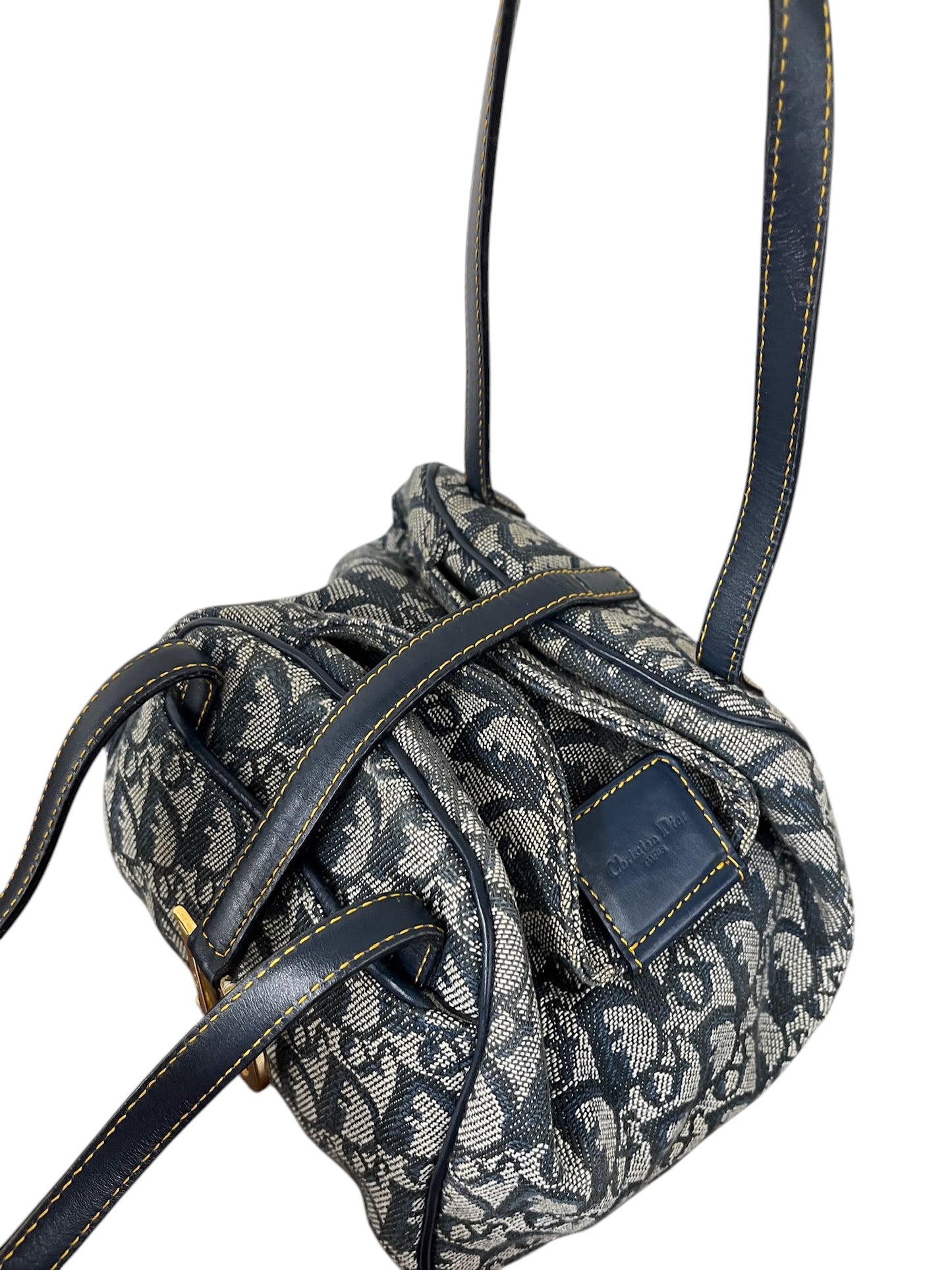 Dior Vintage Navy Blue Trotter Monogram Mini Origami Top Handle Bag