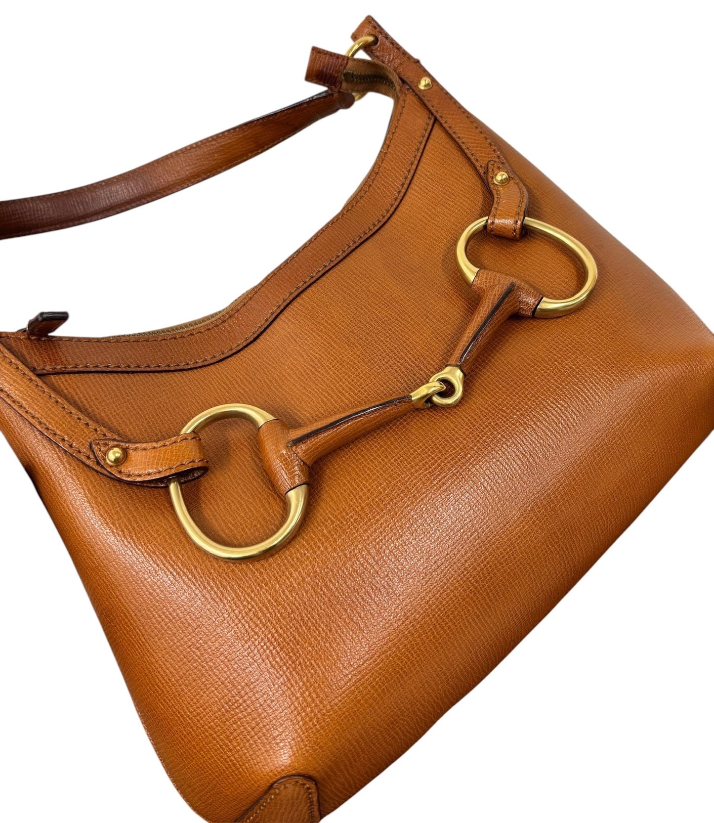 Gucci Vintage Cognac Brown Leather Horsebit Hobo Shoulder Bag
