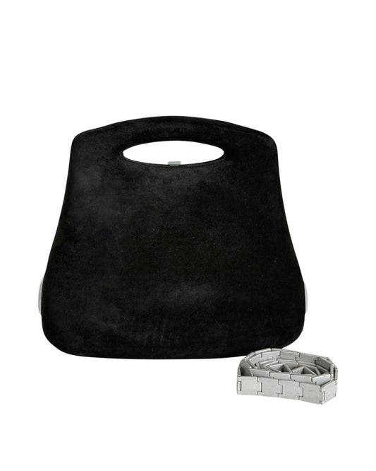 Chanel Vintage 90s Black Suede Millenium 2005 Hip Bum Frame Bag