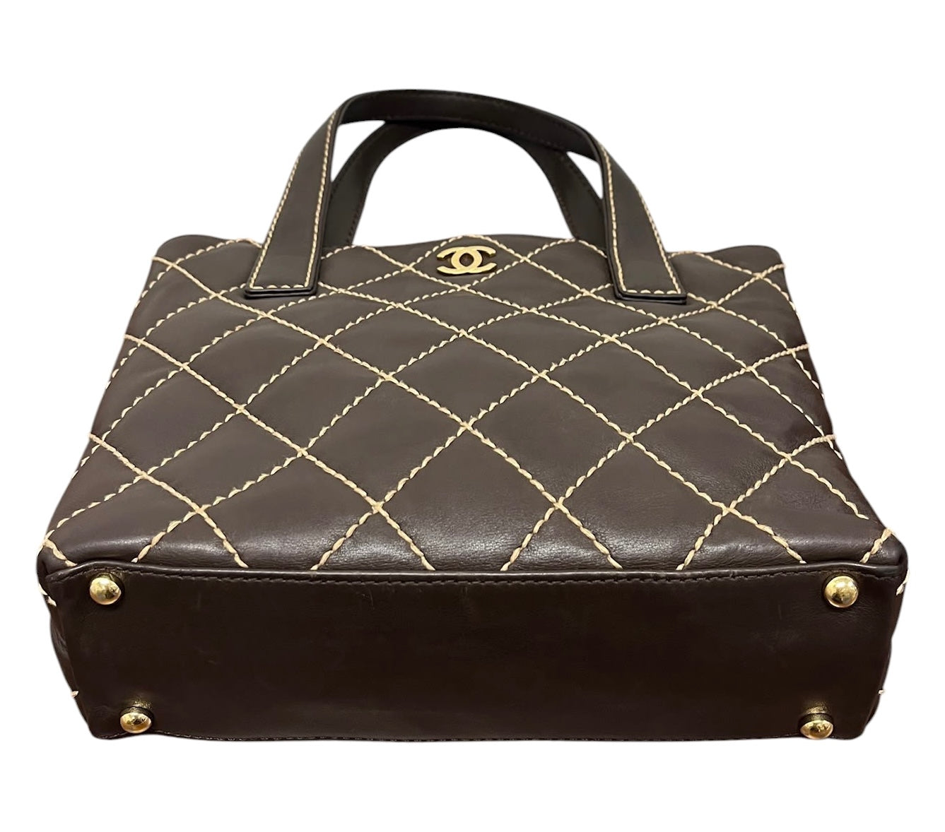 Chanel Vintage 00s Dark Brown Wild Stitch Quilted Lambskin Small Shoulder Tote 