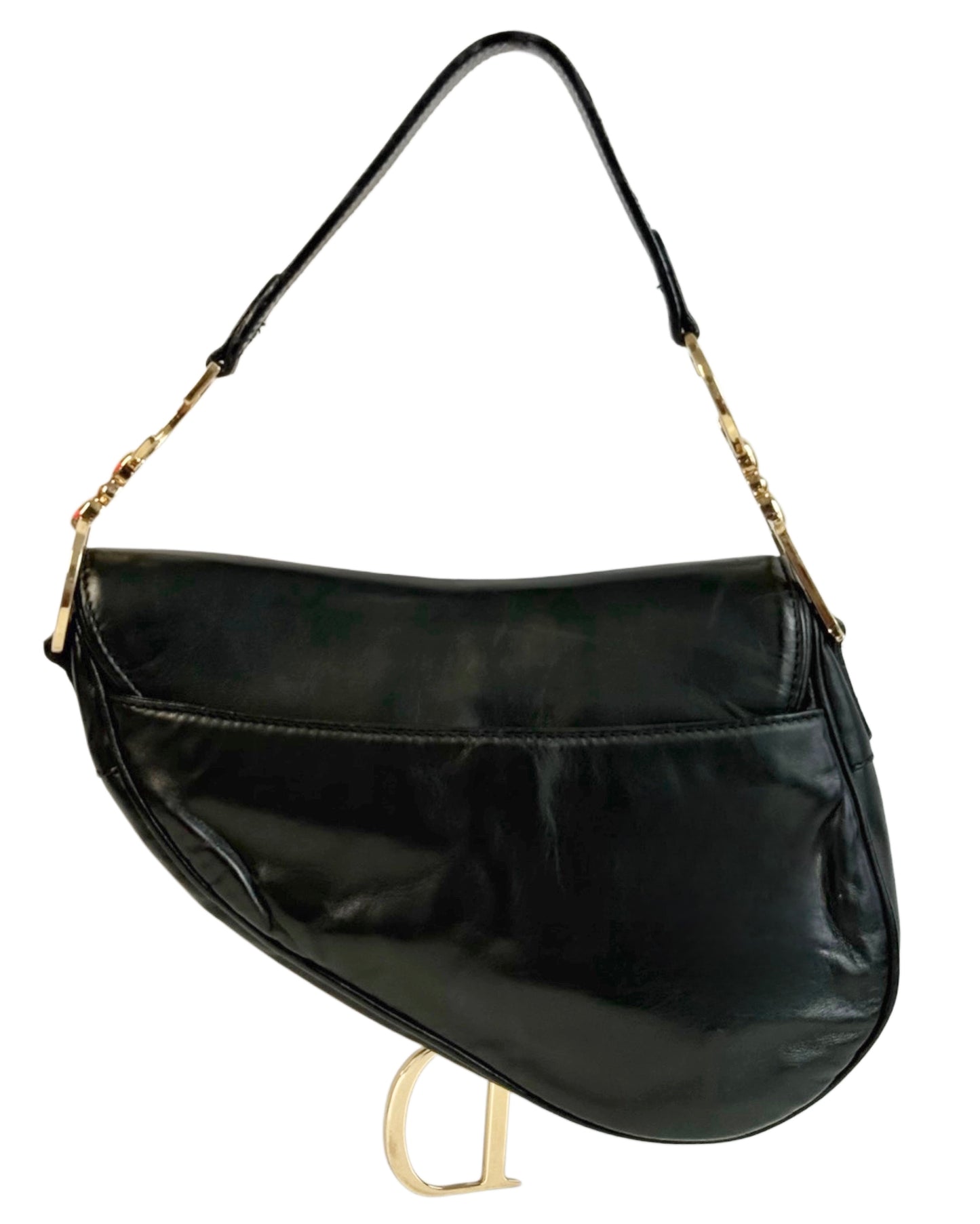 Dior Vintage 2000 Black Lambskin Leather Medium Saddle Bag