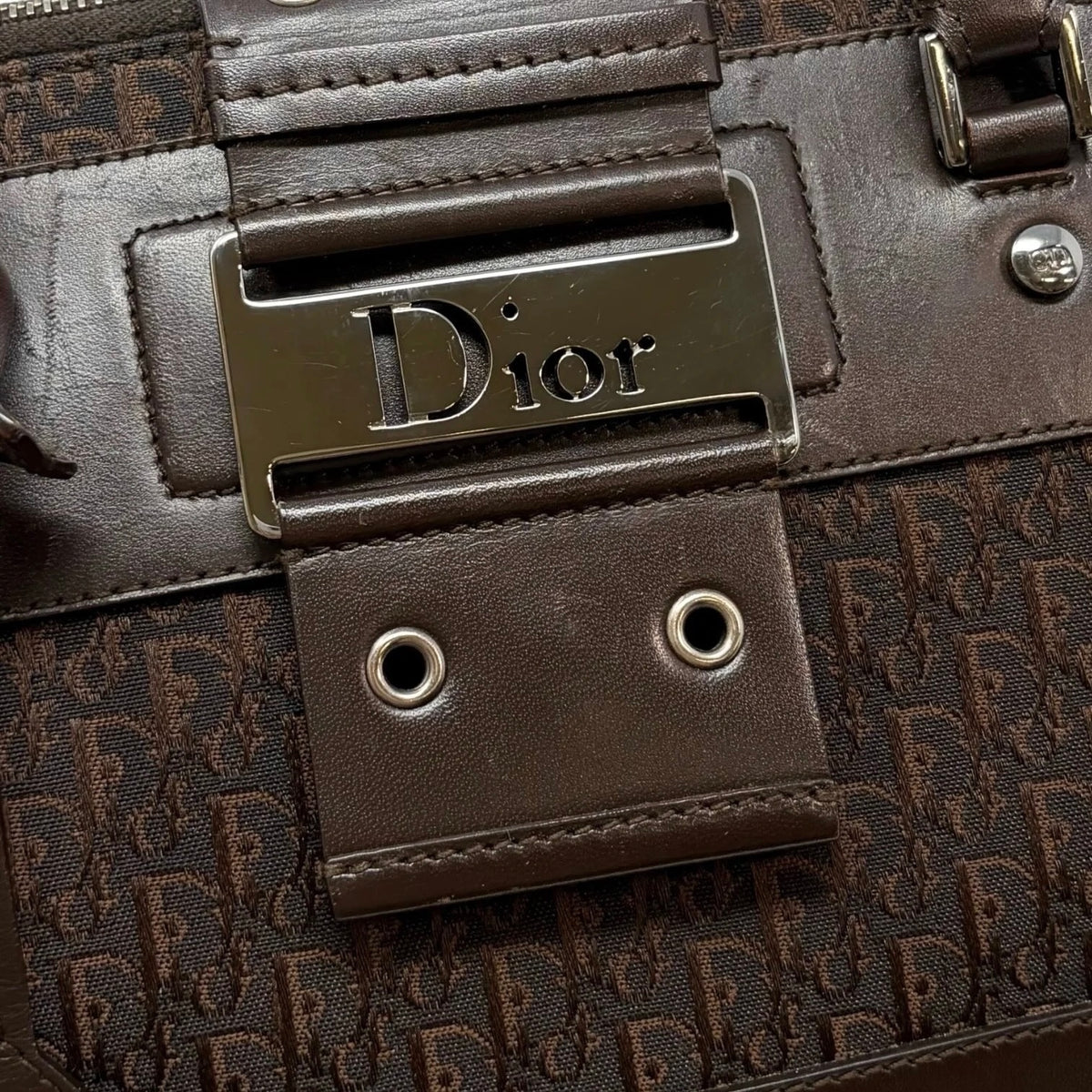 Dior Vintage 2002 Dark Brown Trotter Monogram Street Chic Top Handle Bag
