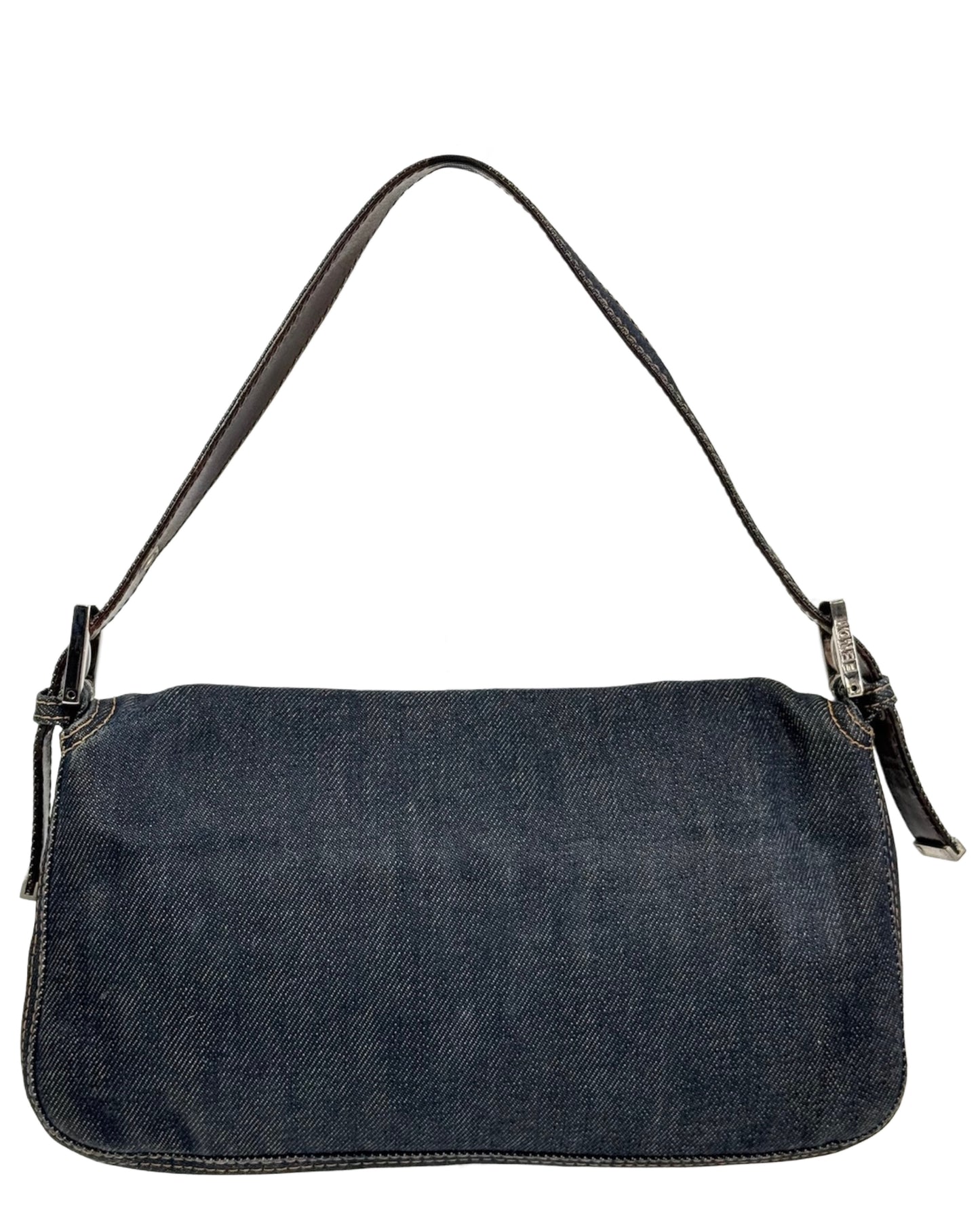Fendi Vintage Blue Denim Classic Shoulder Baguette Bag
