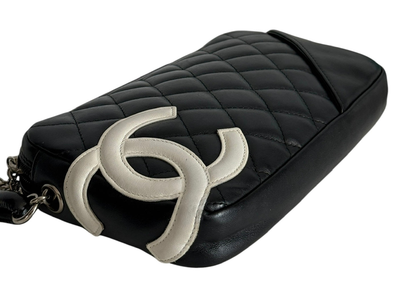 Chanel Vintage 00s Black & White Quilted Lambskin CC Cambon Pochette Shoulder Bag