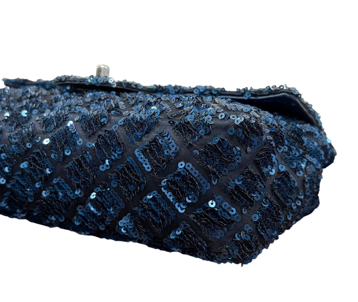 Chanel 2012 Navy Blue Quilted Sequin Medium Single Flap Bag with Silver Hardware