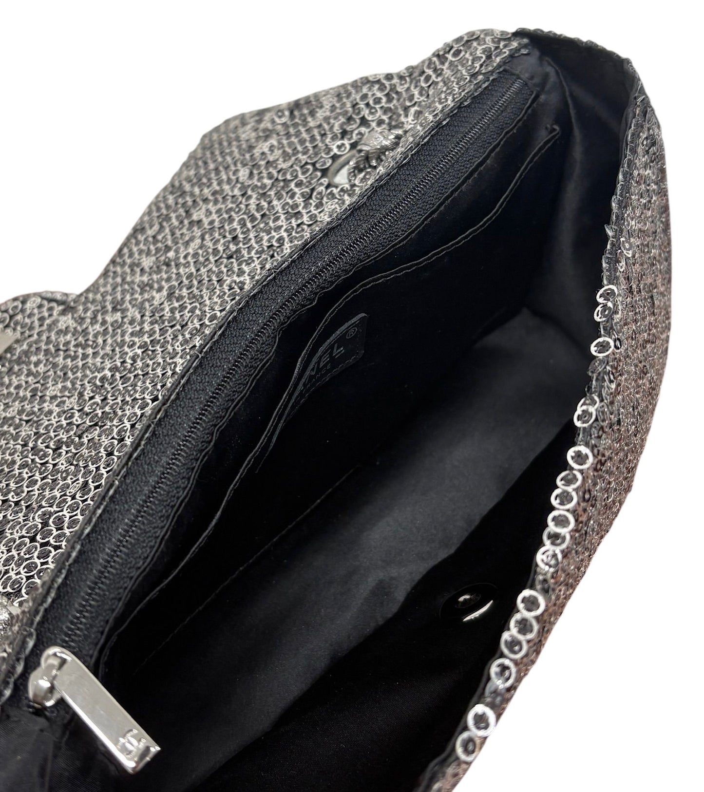 Chanel Vintage 00s Pewter Silver Sequin Medium Classic Single Flap Shoulder Bag