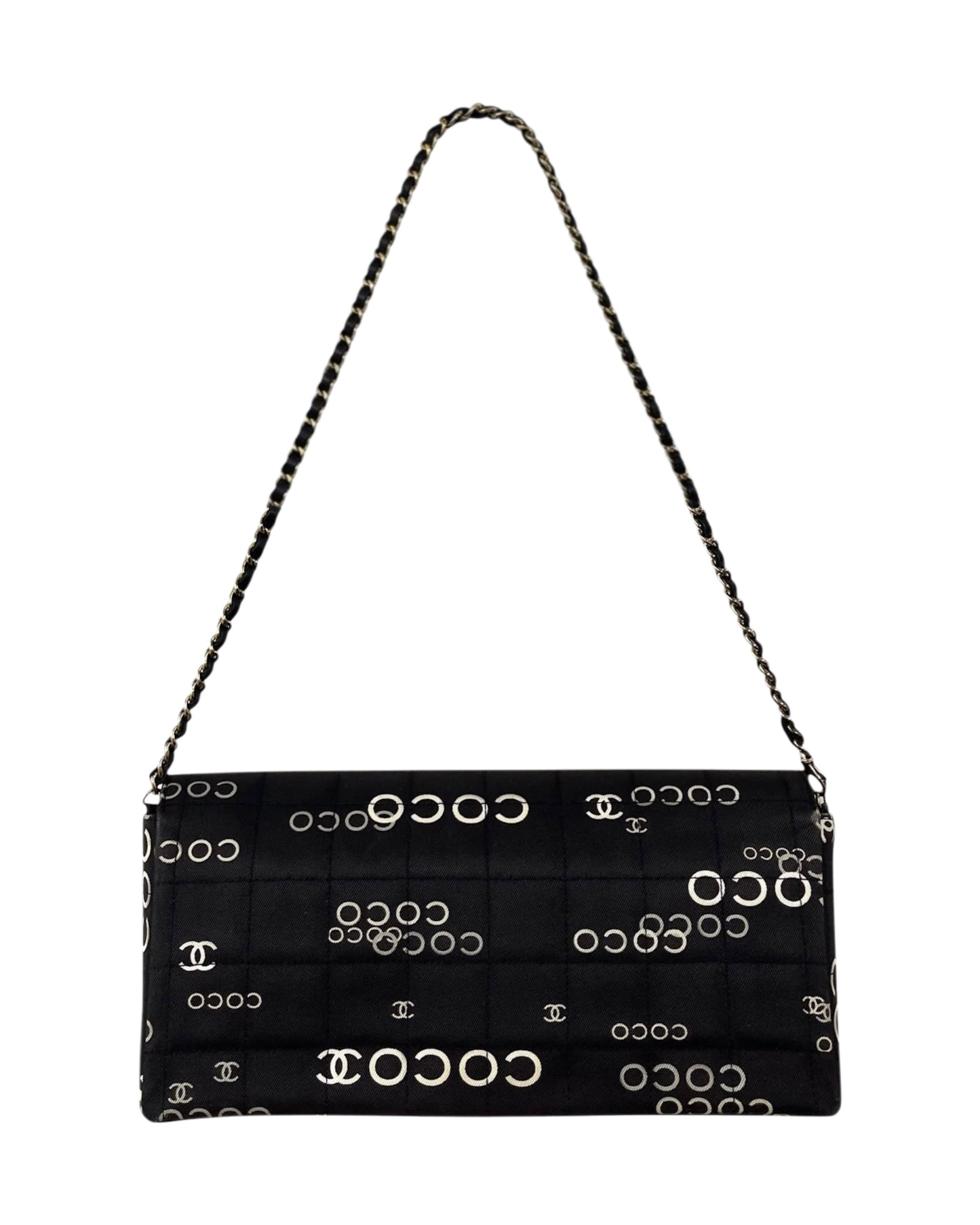 Chanel Vintage 2000 Black Coco CC Satin Chocolate Bar Quilted East West Shoulder Flap Bag