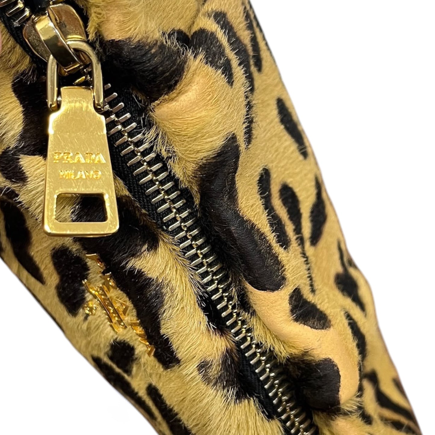 Prada Vintage Beige Leopard Print Pony Hair Wristlet Clutch & Evening Bag