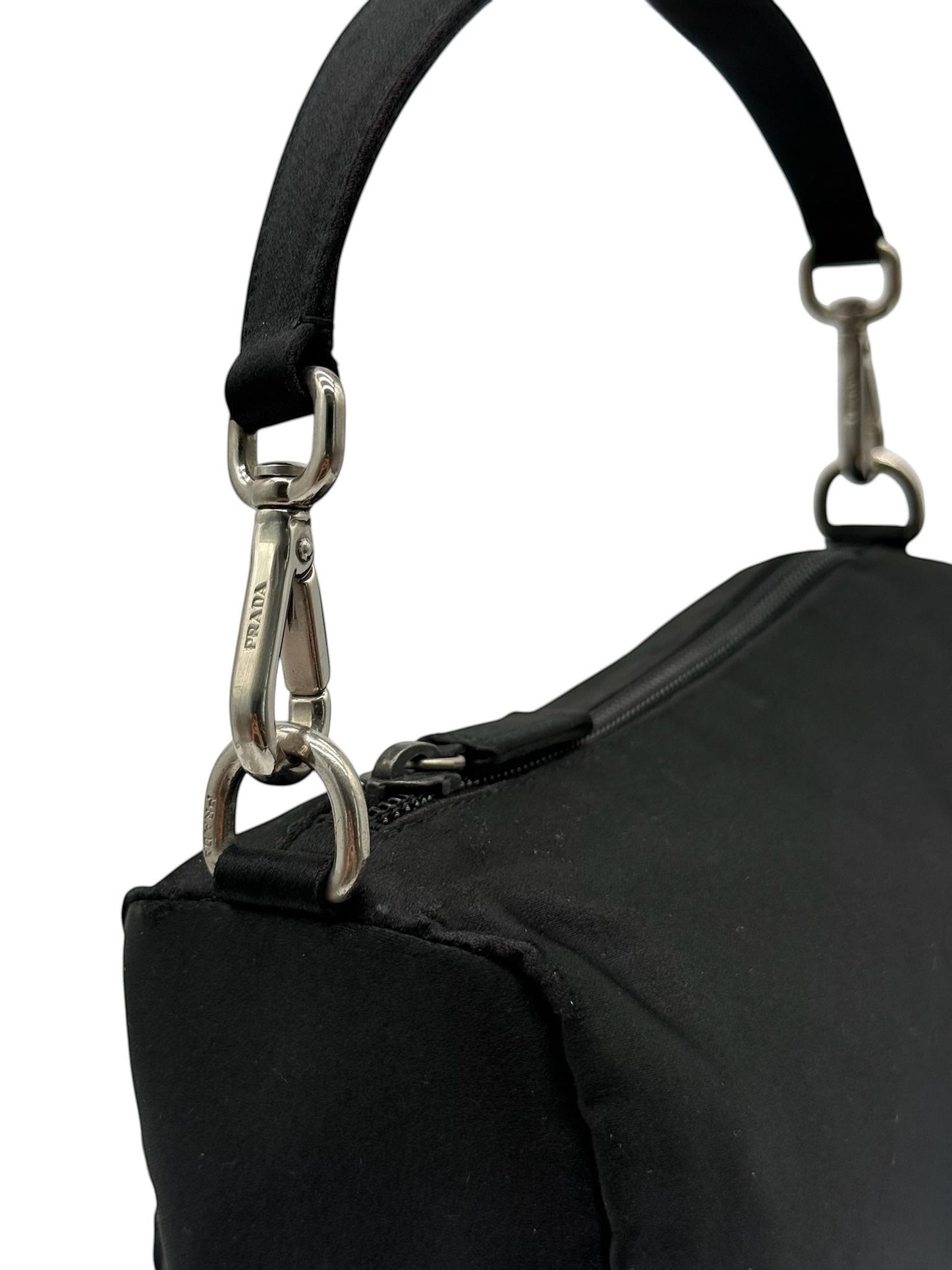 Prada Vintage Black Satin Barrel Mini Pochette Evening Bag