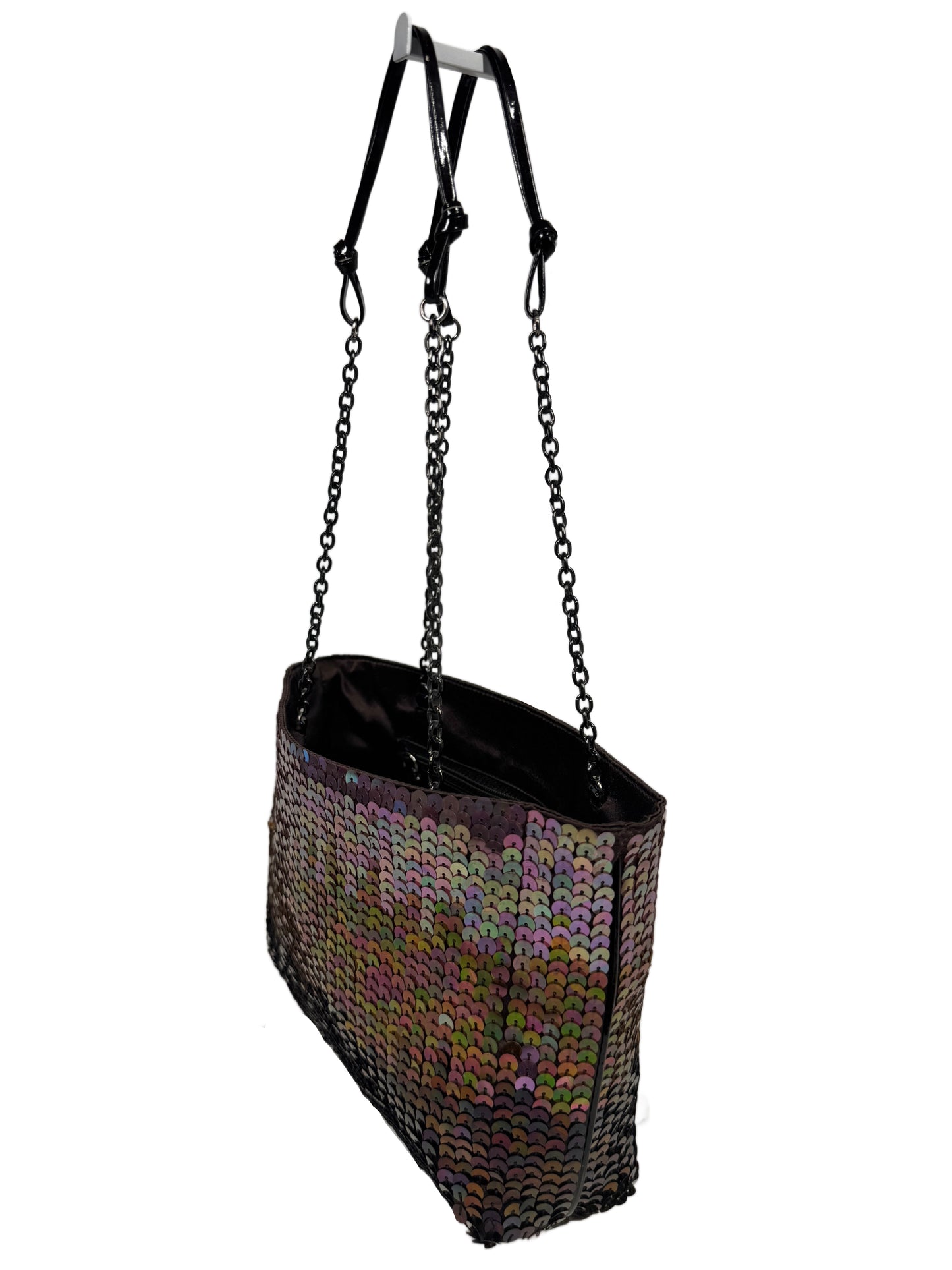 Prada Vintage Purple Iridescent Satin Sequin Embellished Chain Mini Shoulder Bag