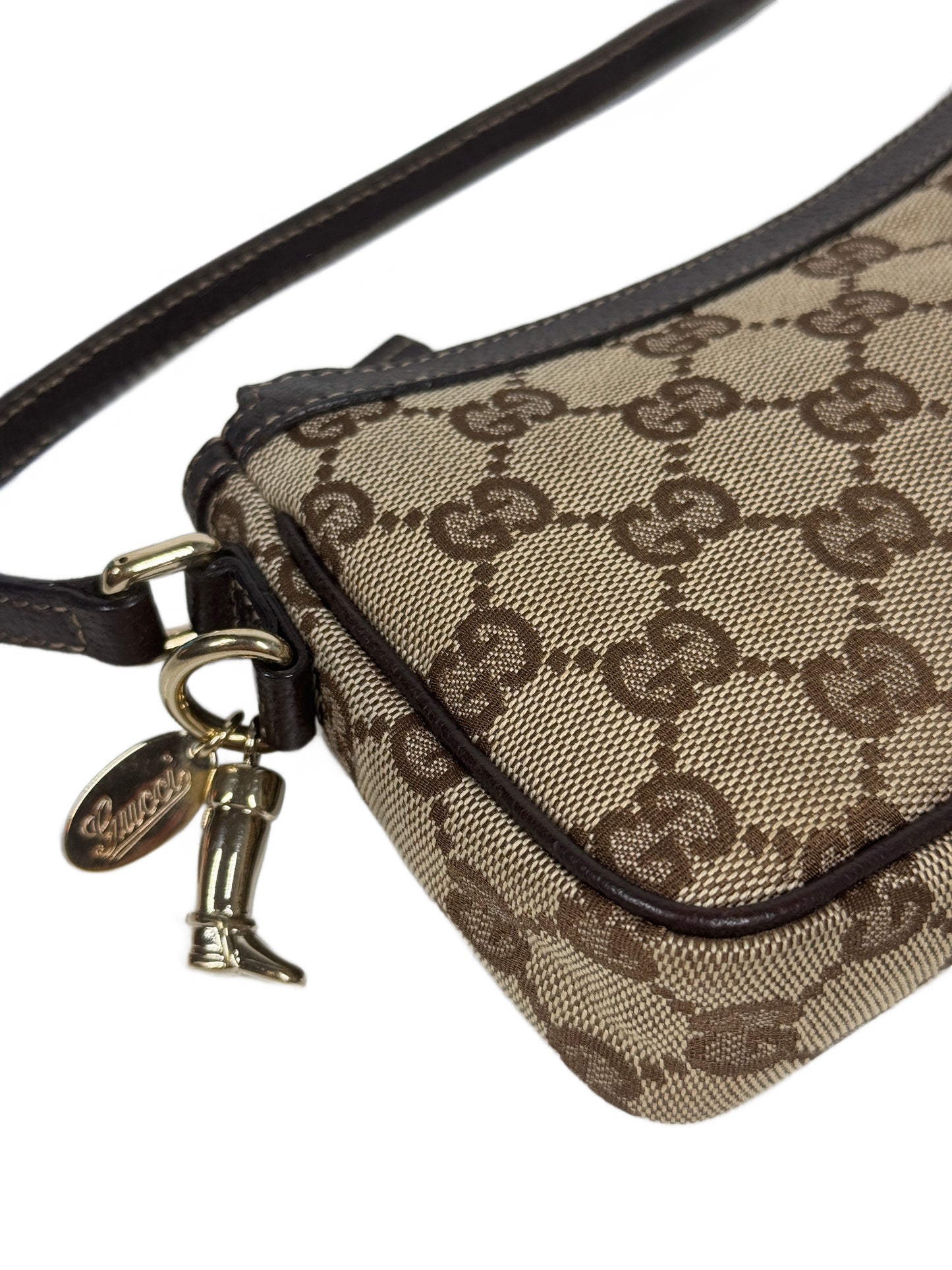 Gucci Vintage Brown GG Monogram Canvas Boot Charm Mini Pochette Shoulder Bag