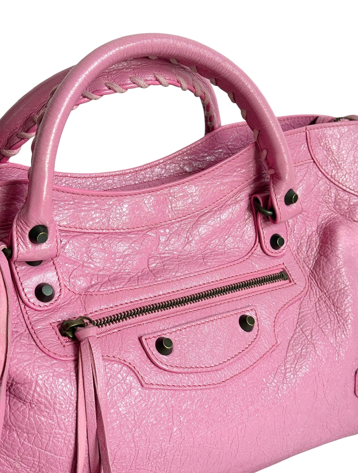 Balenciaga Bubblegum Pink Leather Classic Medium Motocross City Bag