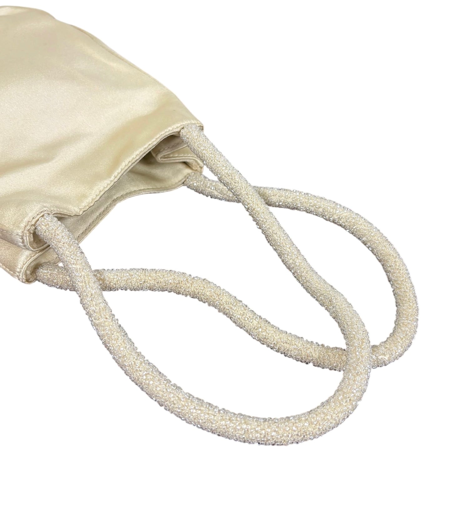 Gucci Vintage Ivory Satin GG Beaded Mini Evening Bag
