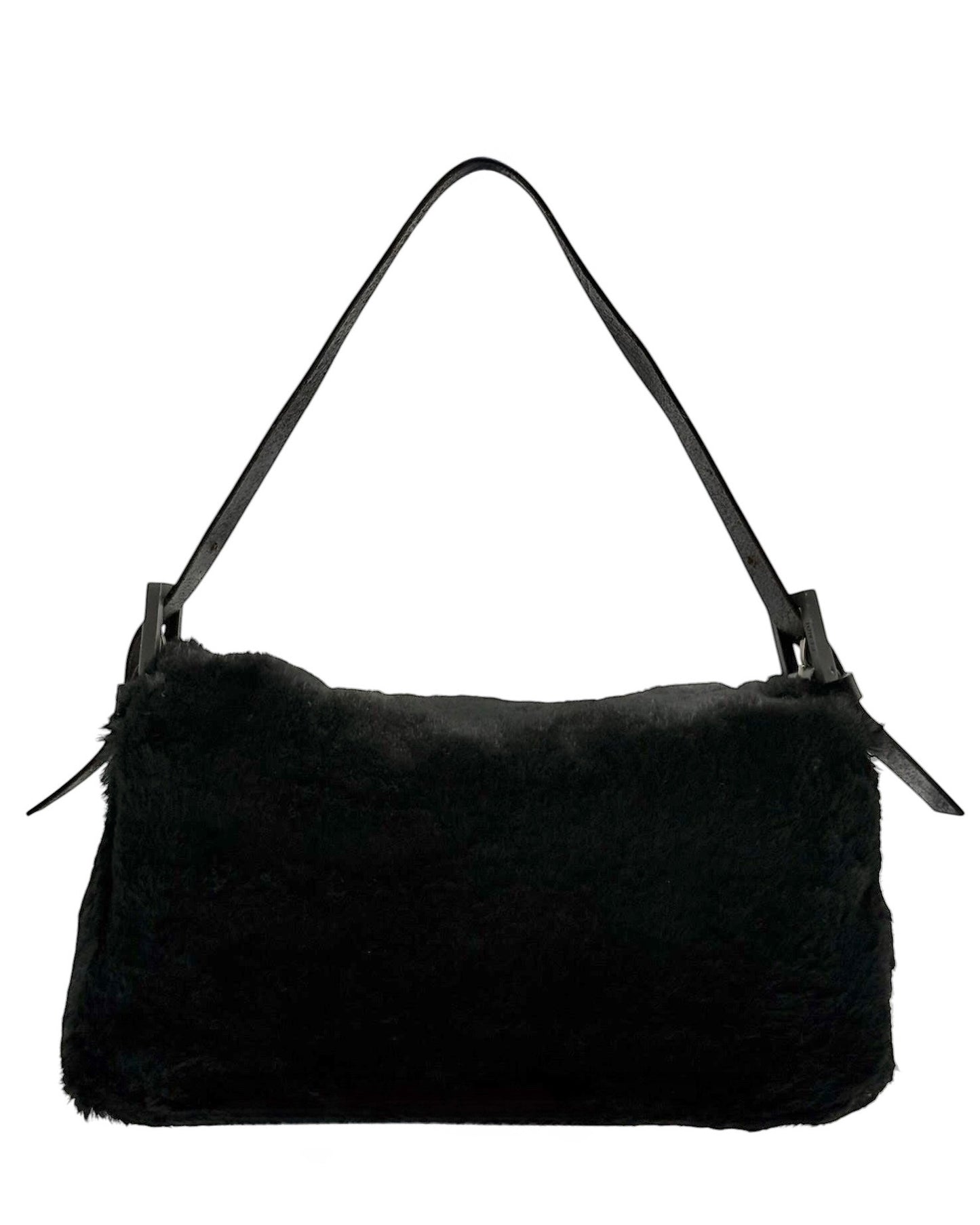 Fendi Vintage Black Rabbit Fur Shoulder Baguette Bag