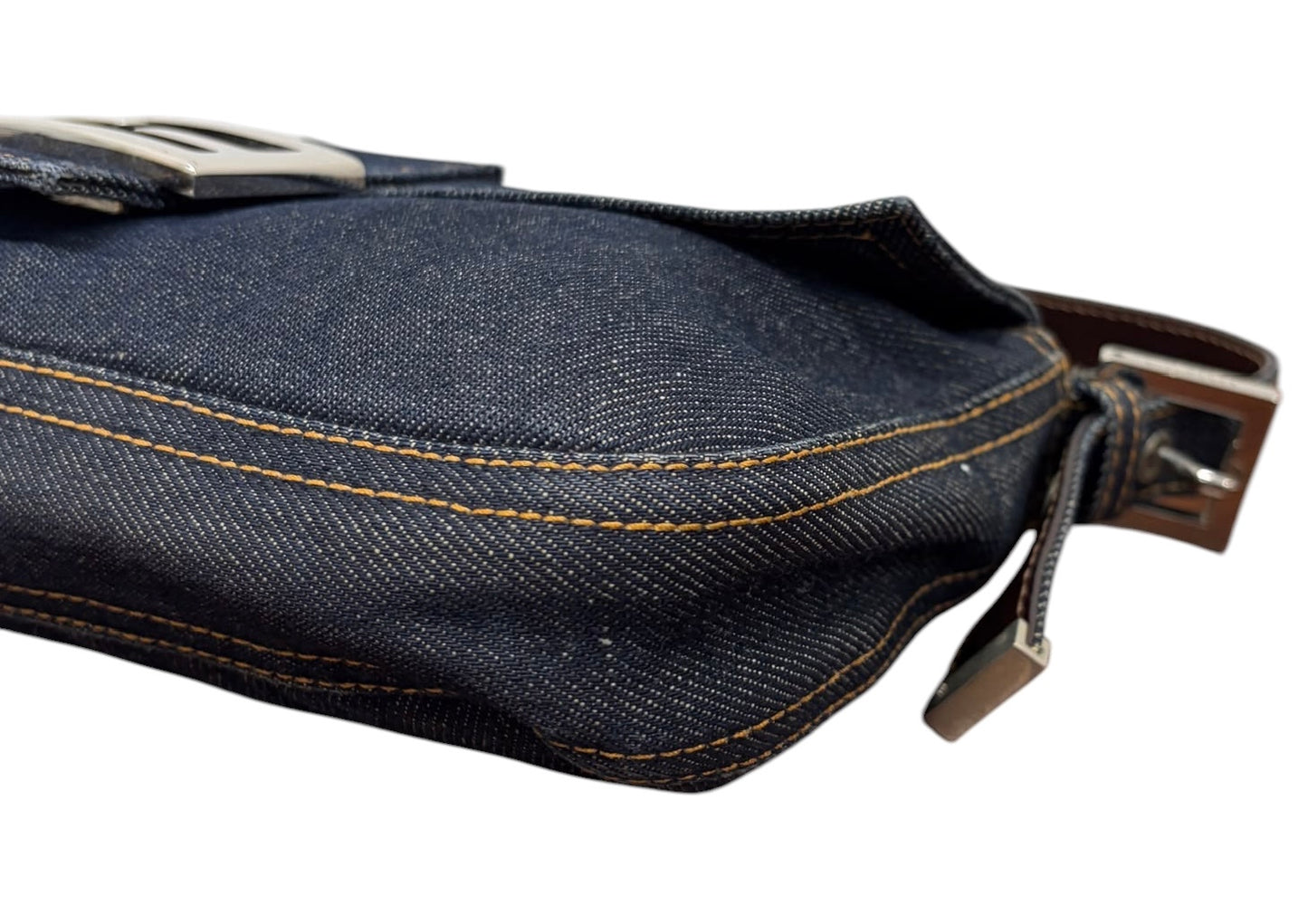 Fendi Vintage Blue Denim Classic Shoulder Baguette Bag