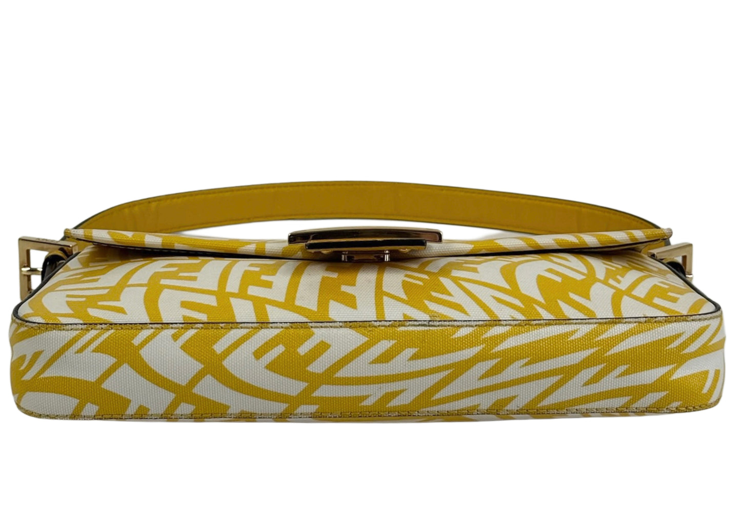 Fendi Yellow Logo Coated Canvas Shoulder Baguette Bag