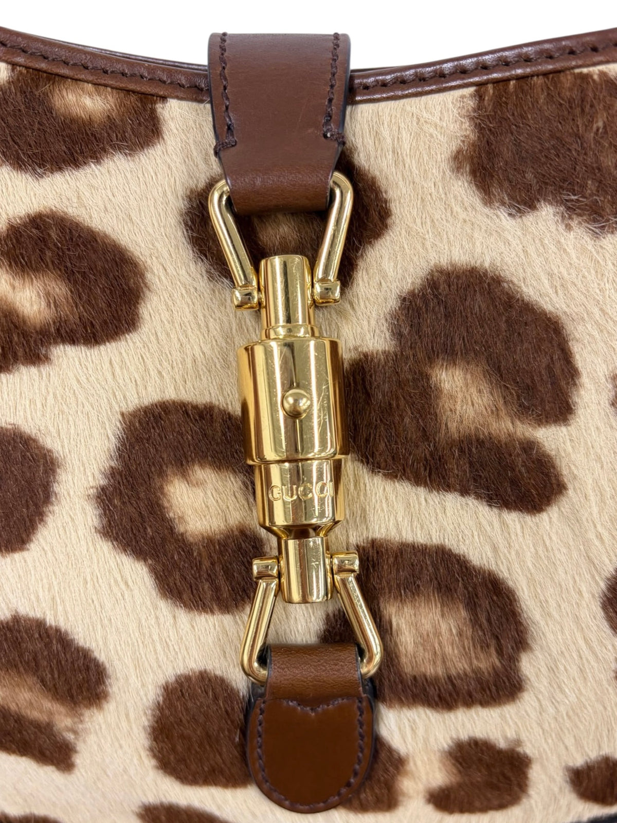 Gucci 2022 HA HA HA Collection Leopard Print Pony Hair Small Jackie Shoulder Crossbody Two-Way Bag