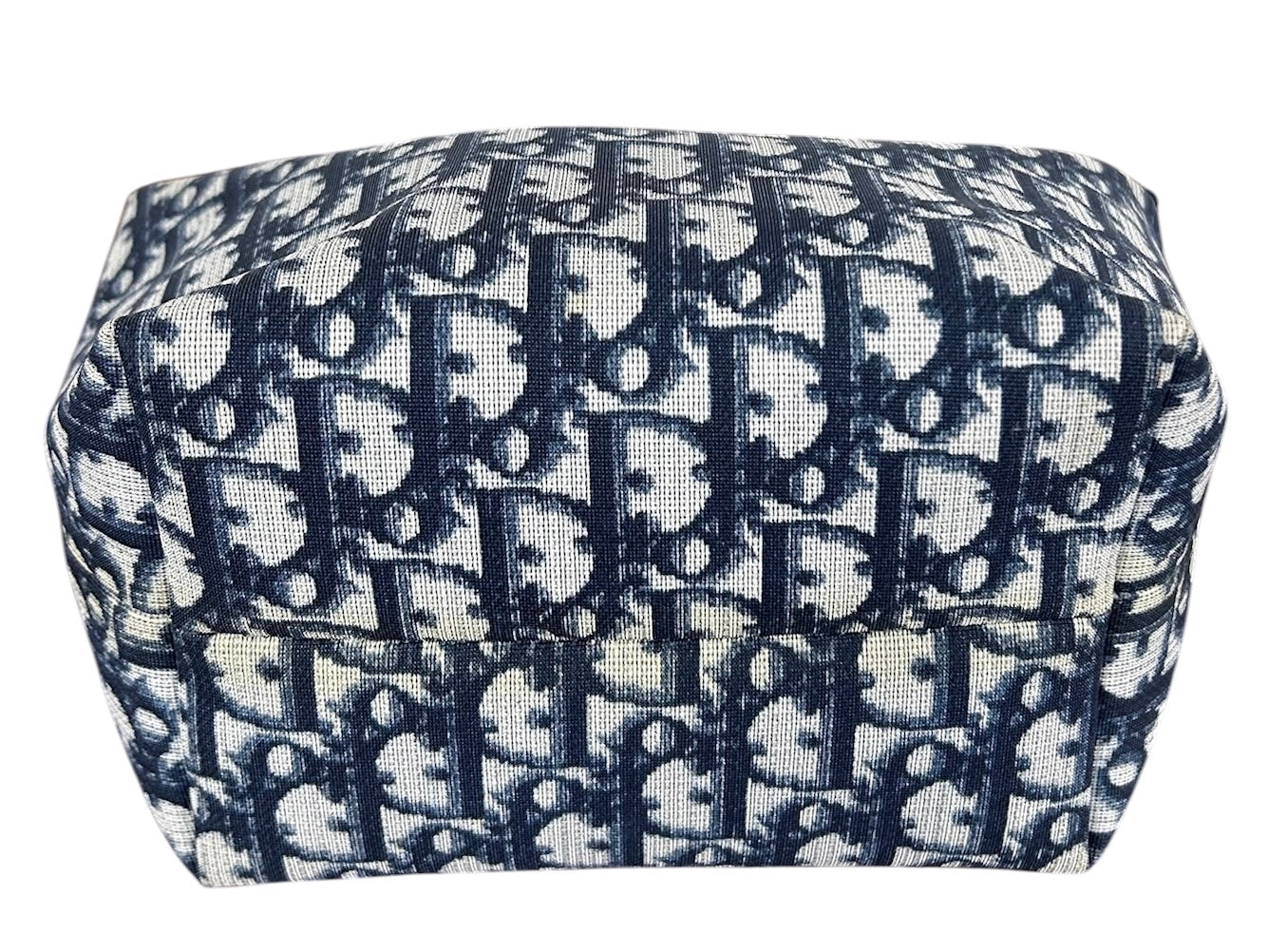 Dior Vintage 2002 Blue & White Trotter Monogram Canvas Small Cosmetic Pouch Handle Pochette Bag