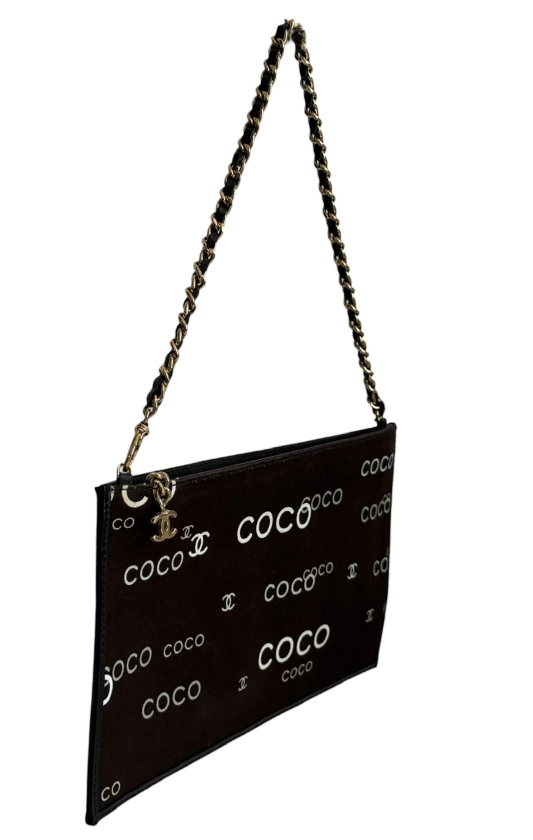 Chanel Vintage 00s Black Canvas Coco CC Logo Motif Flat Pochette Shoulder Bag