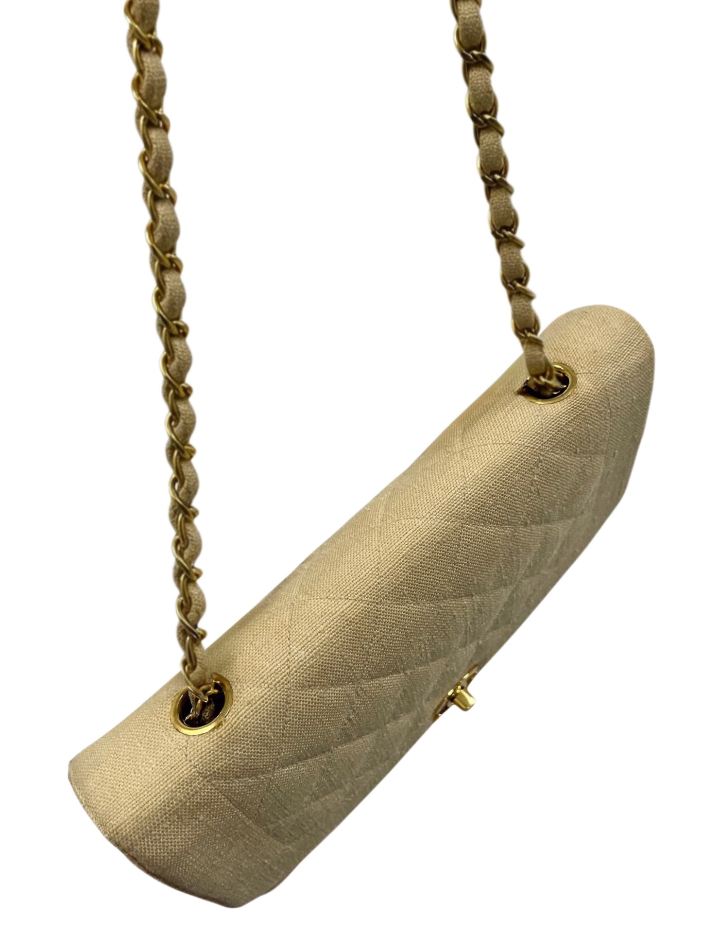 Chanel Vintage 1994 Beige Quilted Linen Medium Diana Flap Bag with 24K GPHW