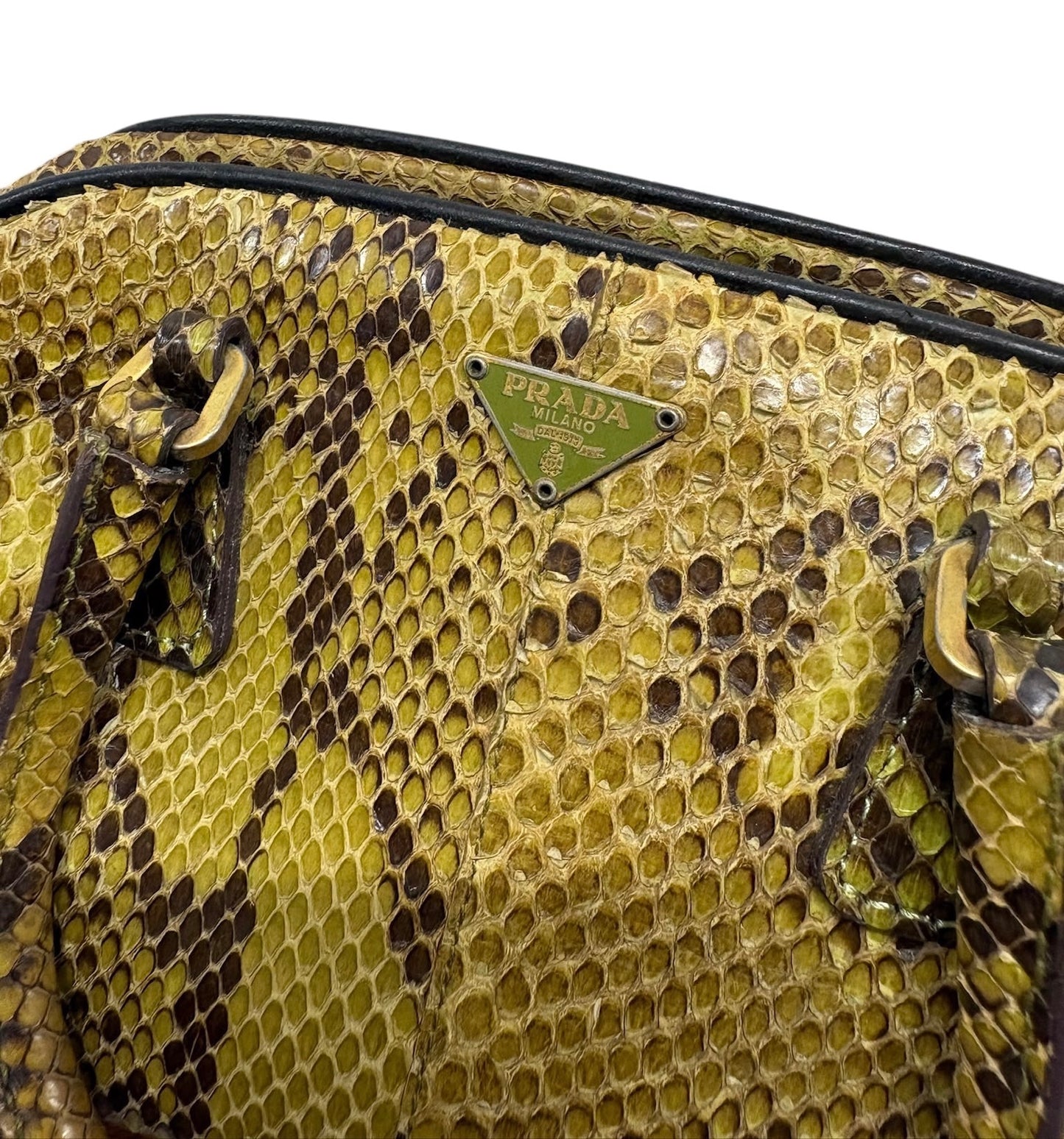 Prada Vintage Green Python Mini Bowler Top Handle Evening Bag