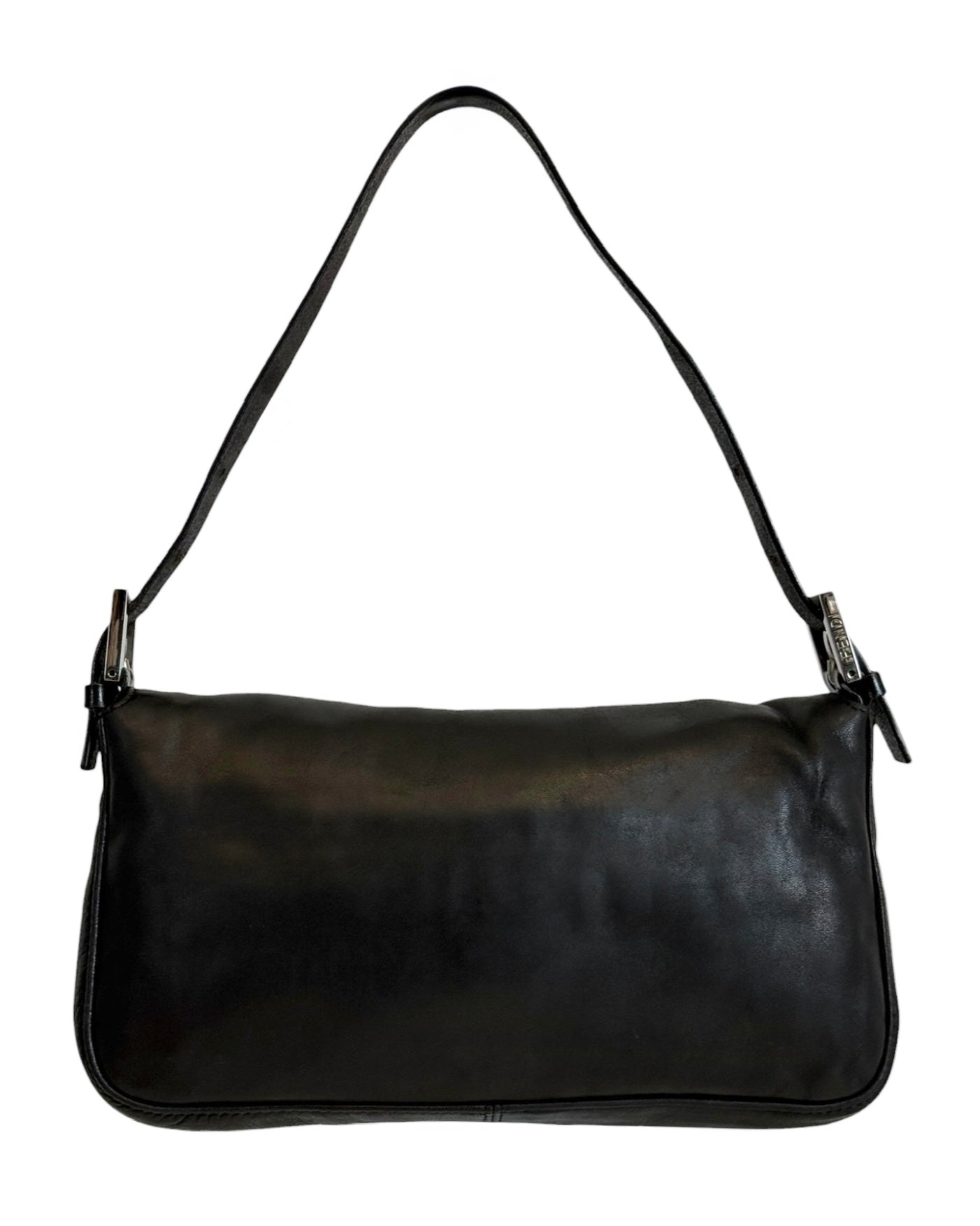 Fendi Vintage Black Lambskin Shoulder Baguette Bag with SHW