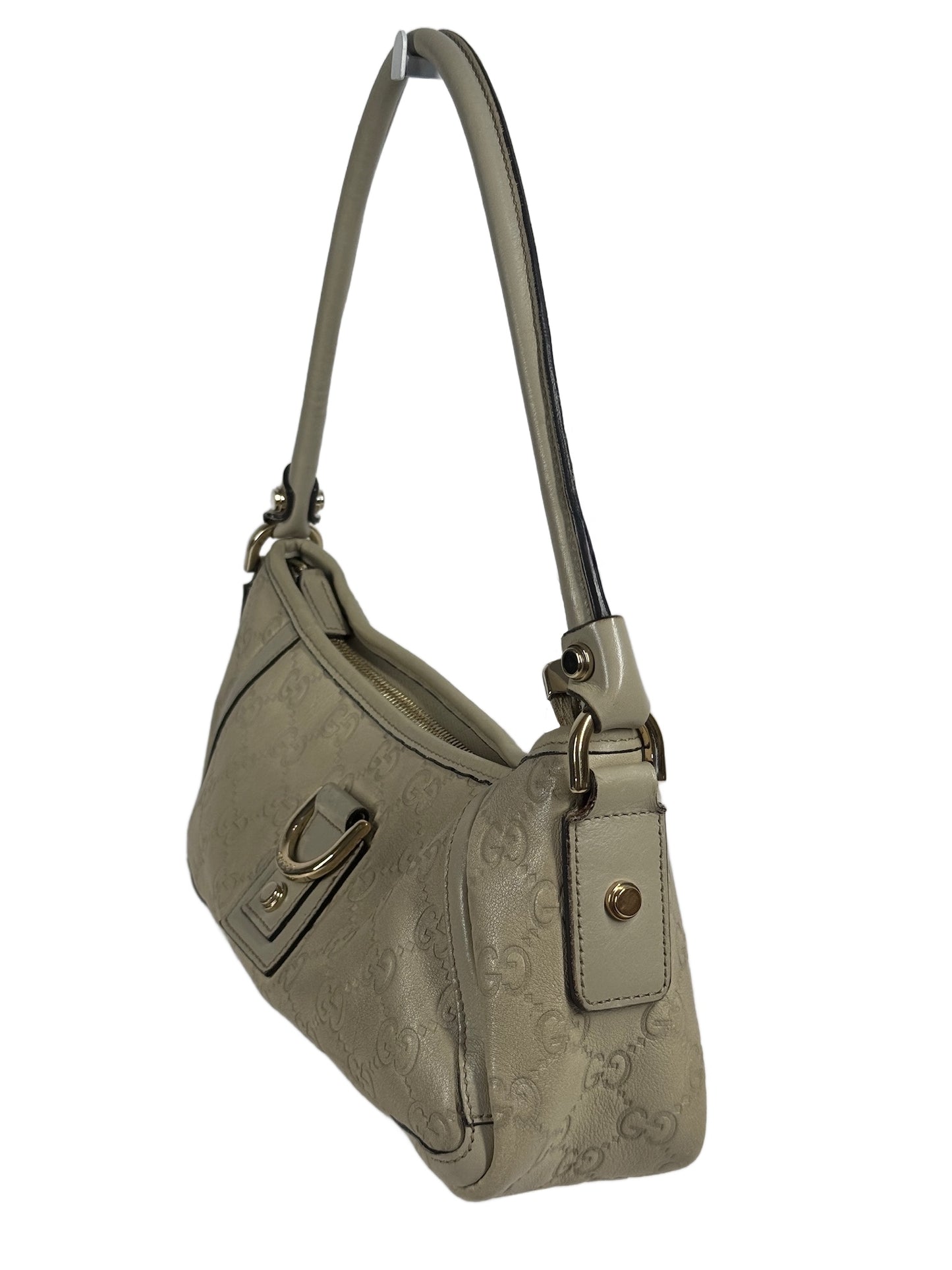 Gucci Vintage Ivory Leather GG Monogram Abbey Pochette Shoulder Bag