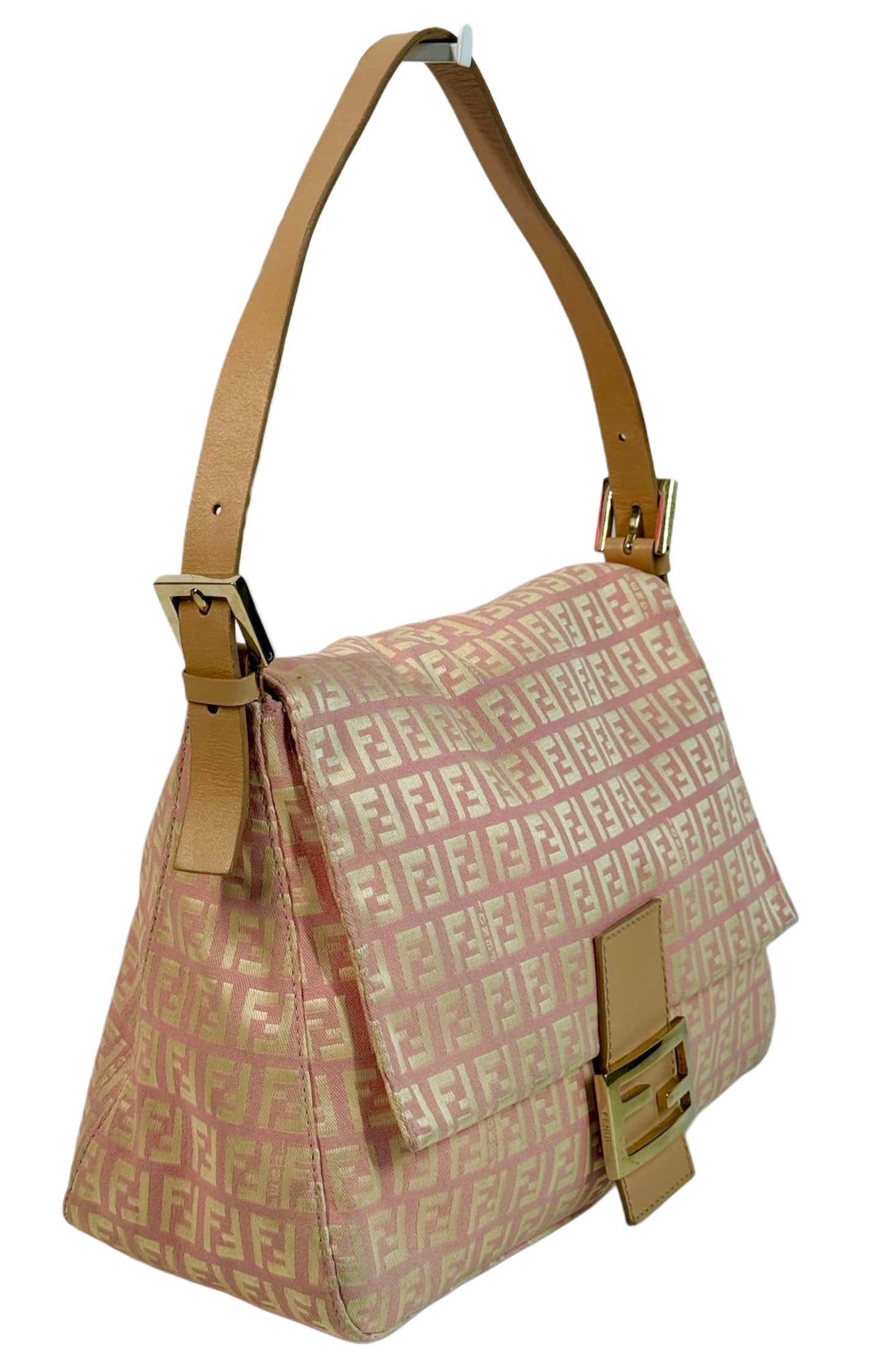 Fendi Vintage Pink & Yellow Zucca Monogram Shoulder Mamma Baguette Bag