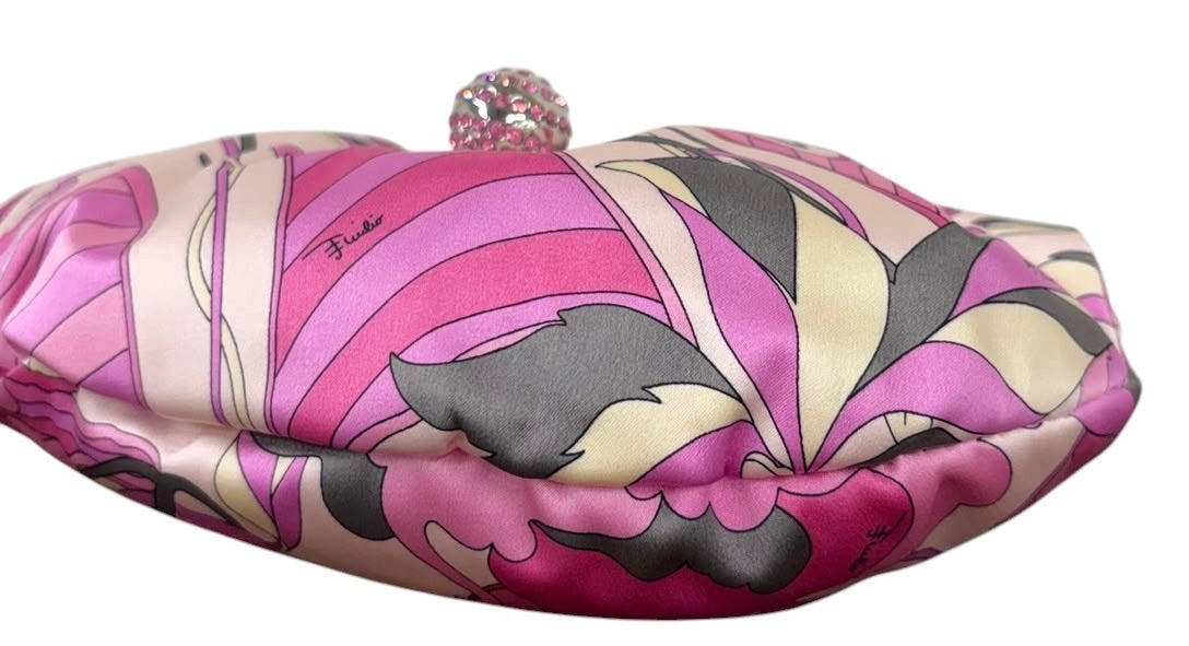 Pucci Vintage Pink & Gray Satin Crystal Ball Mini Top Handle Pochette